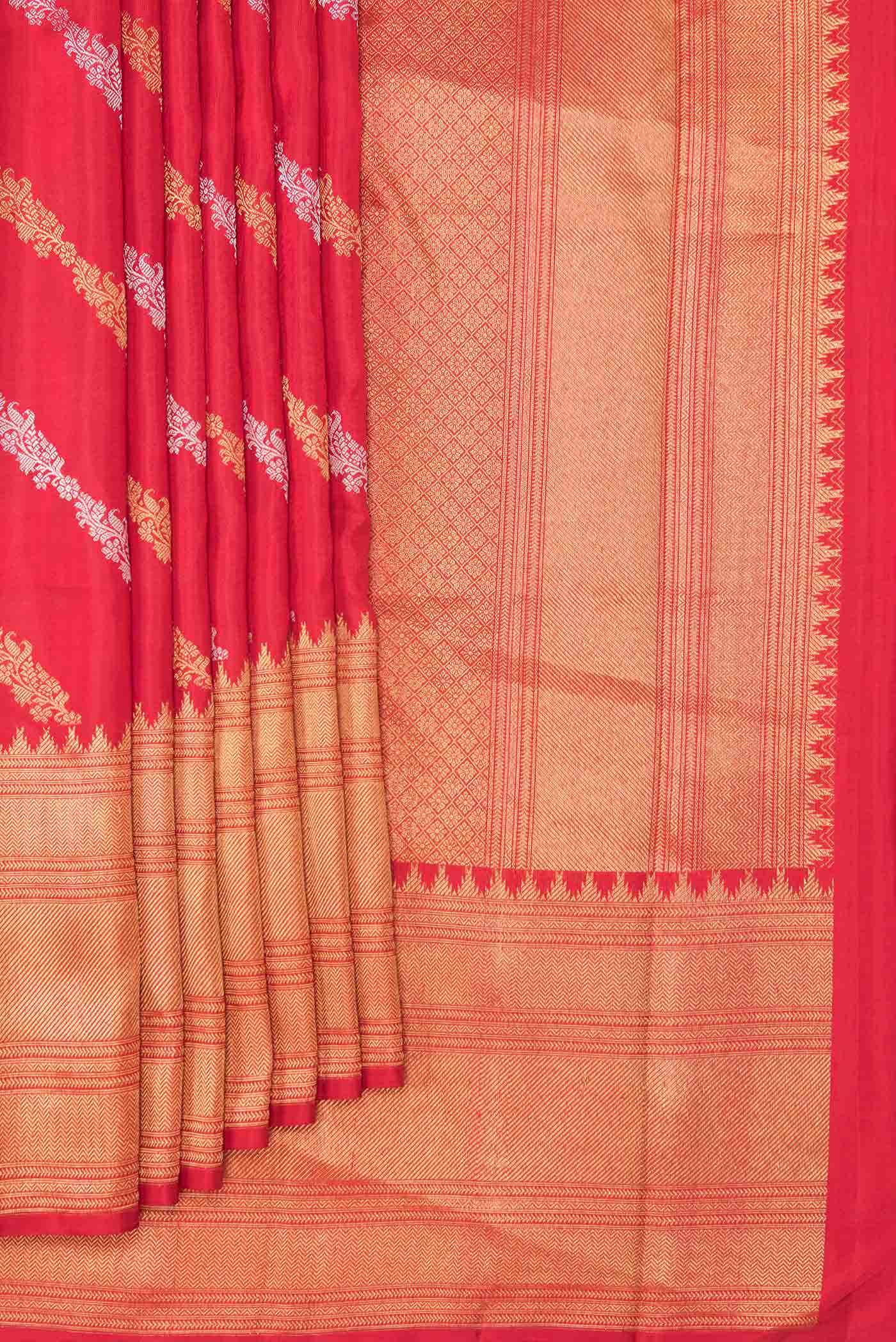 Pure Silk Pure Zari Red Dual Tone Kanjivaram Saree
