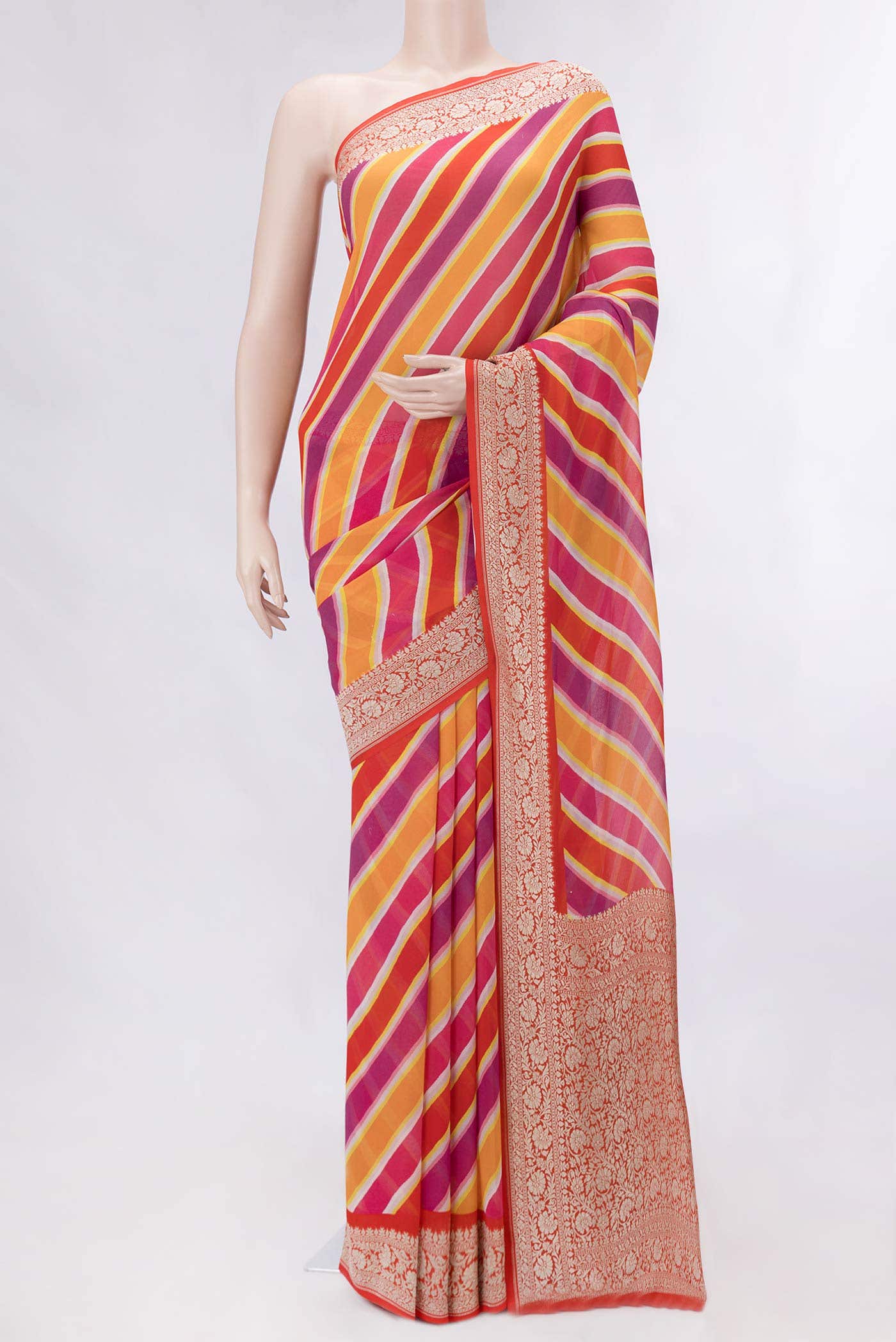 Pink and Orange Dual Tone Mysore Georgette Saree