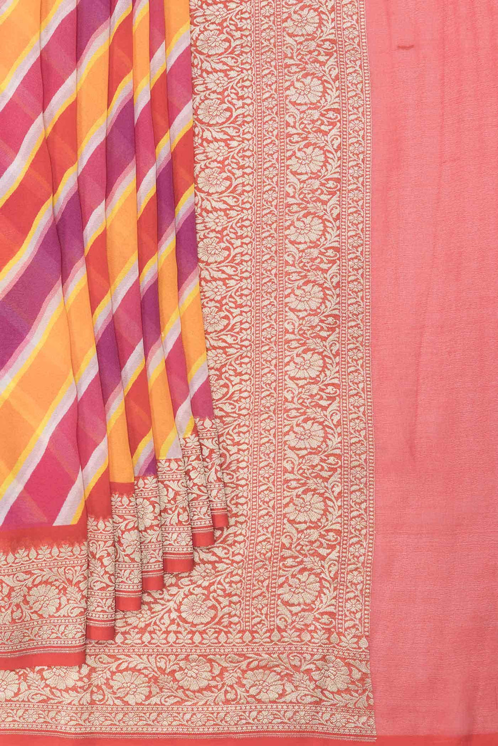 Pink and Orange Dual Tone Mysore Georgette Saree