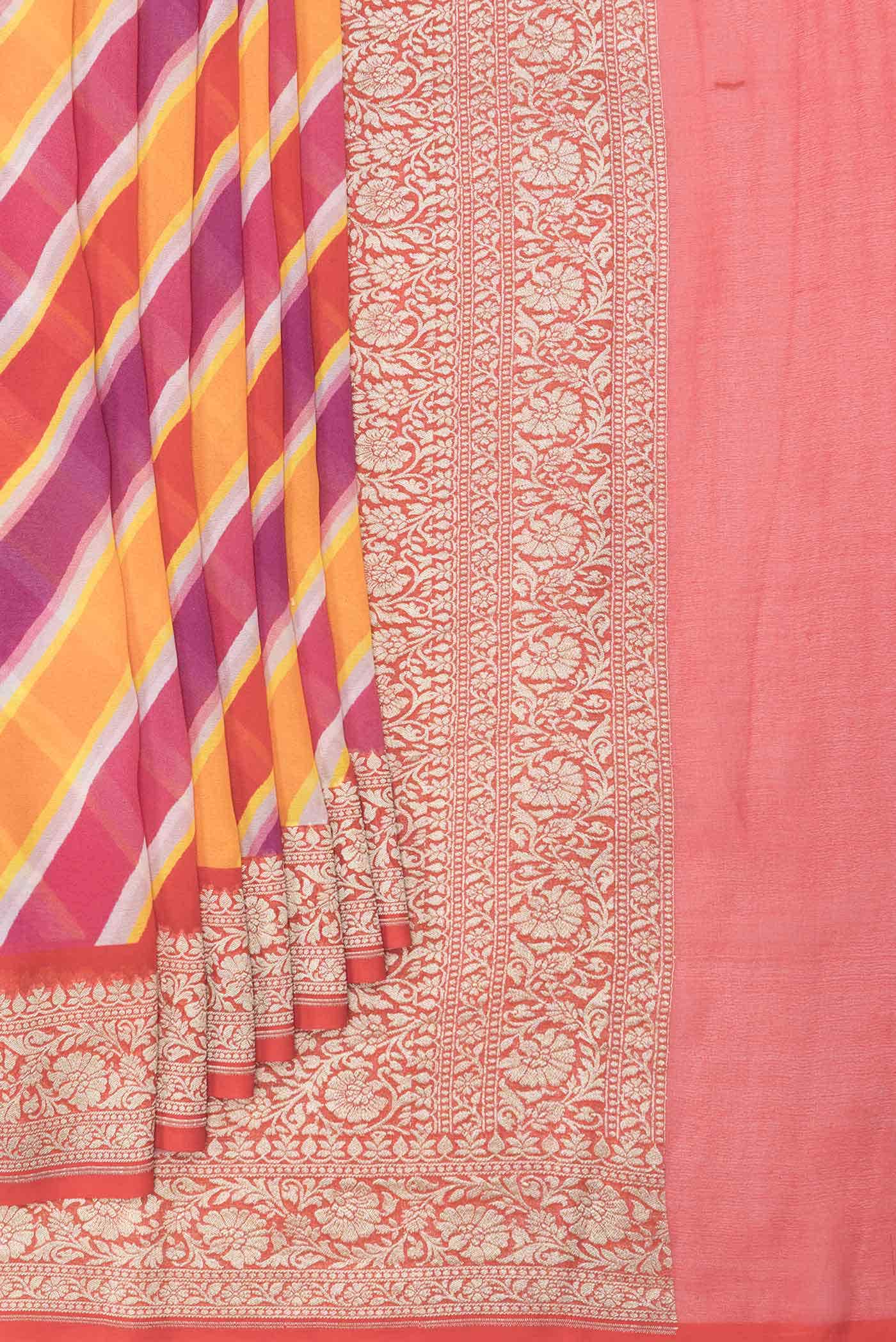 Pink and Orange Dual Tone Mysore Georgette Saree