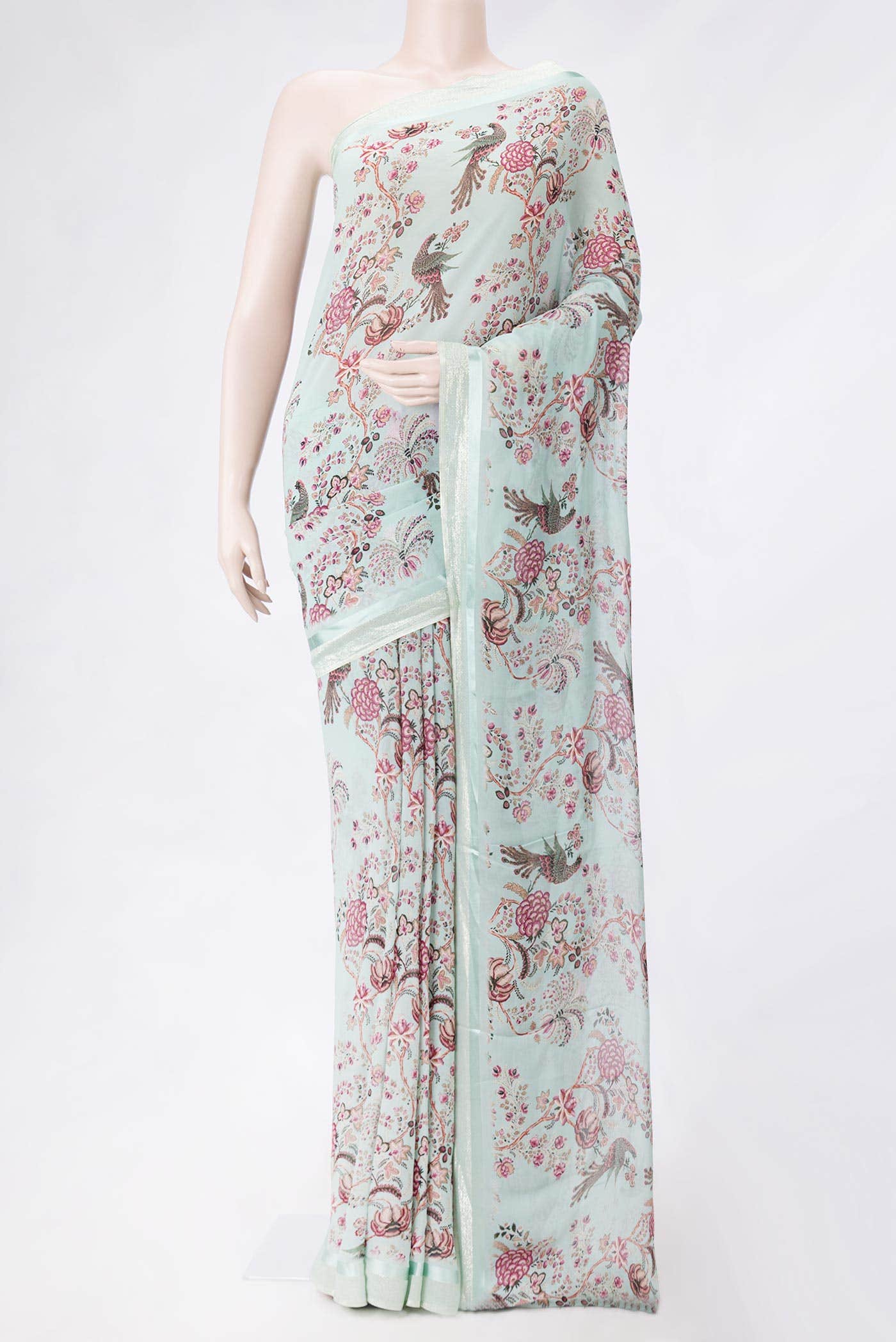 Light Blue Dual Tone Mysore Crepe Saree