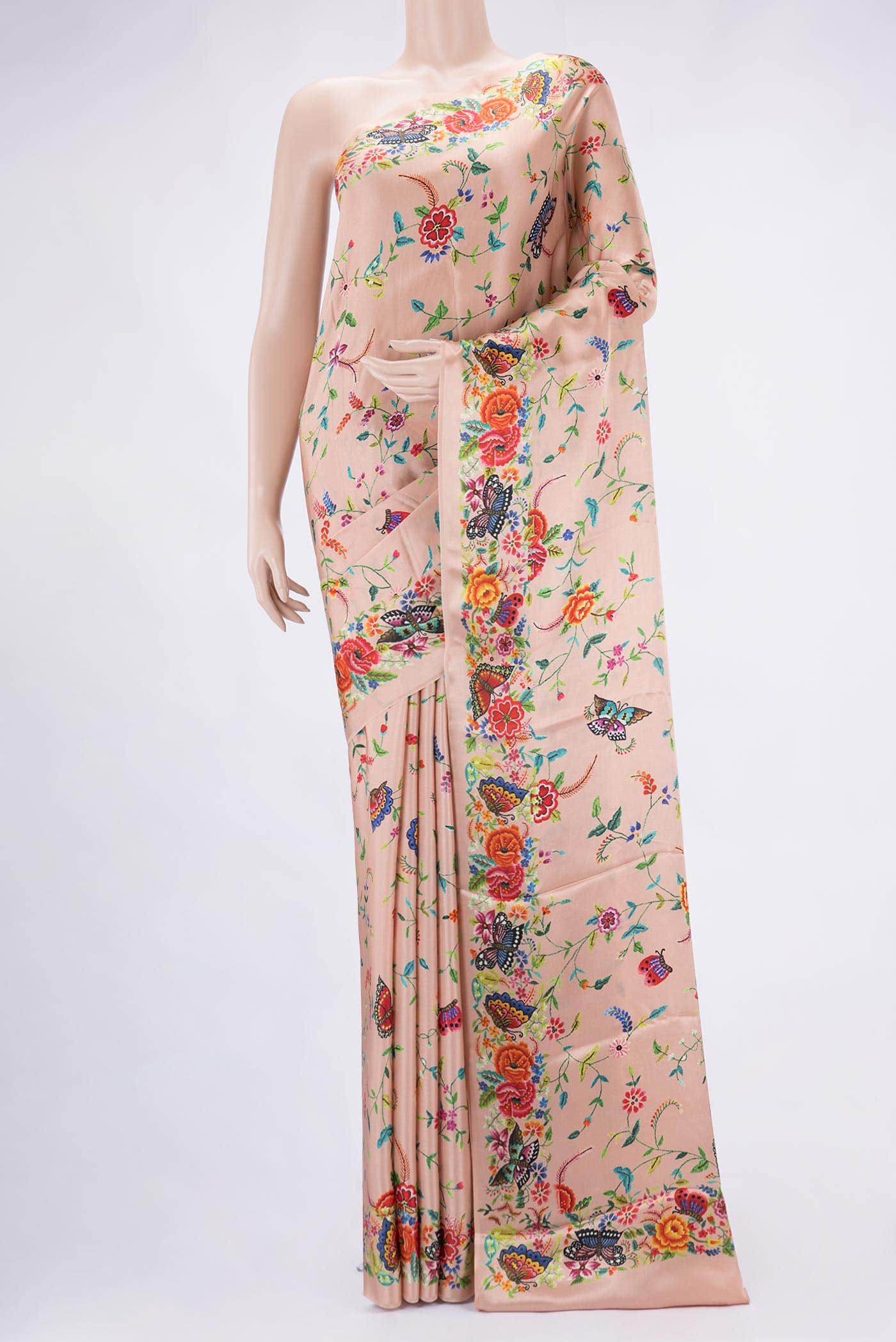 Golden Peach Satin Crepe Saree