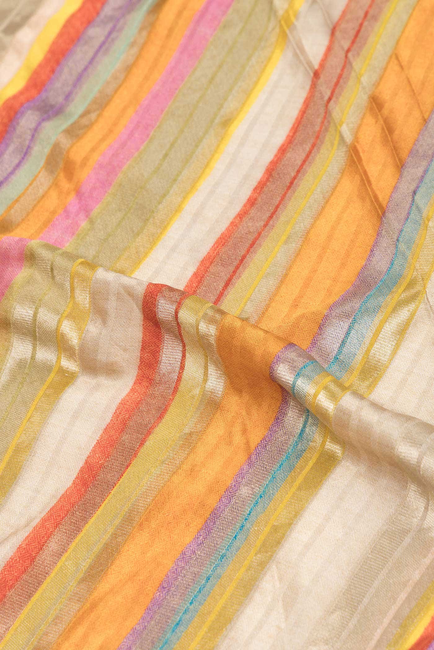 Orange , Green and Pink Dual Tone Georgette Saree