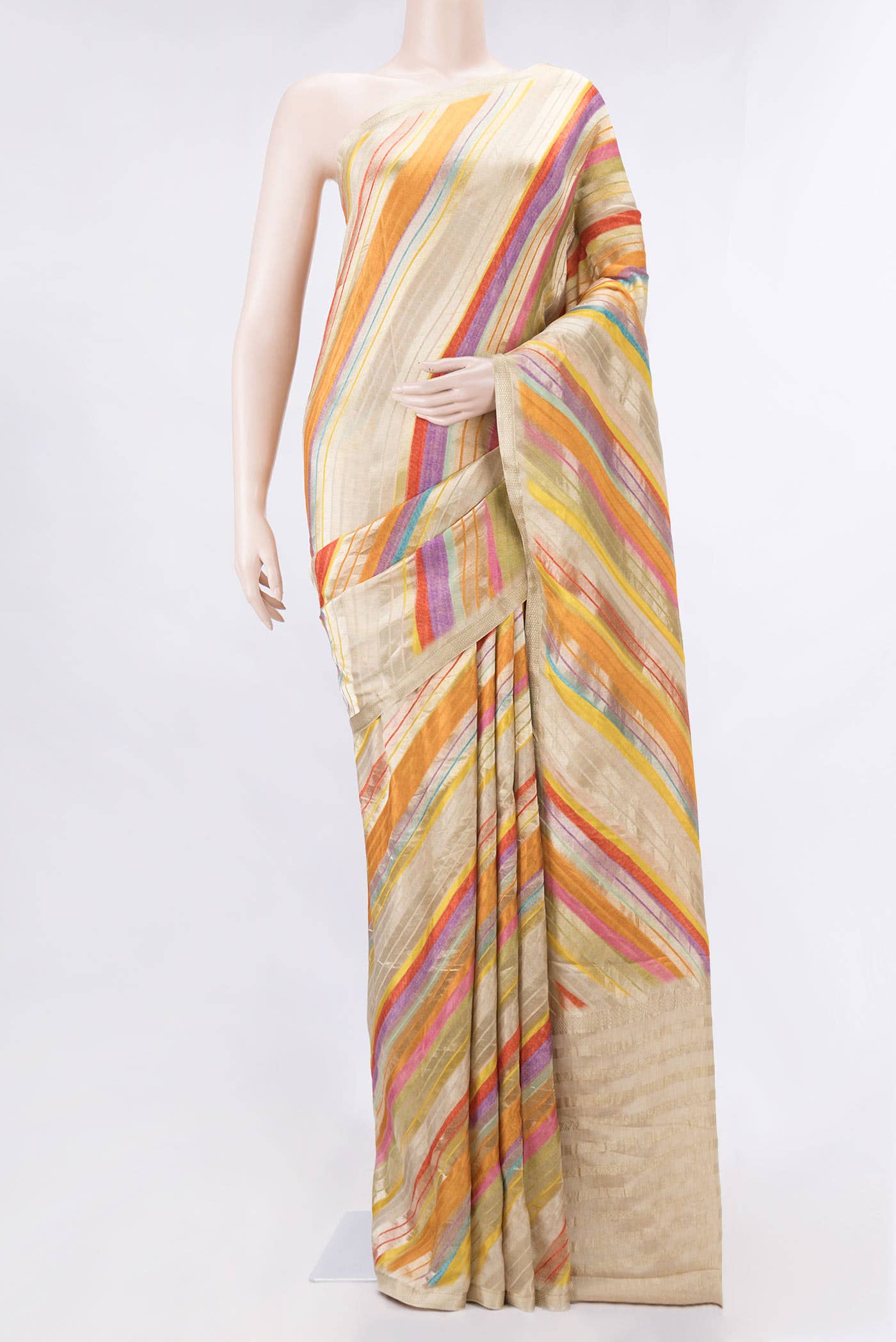 Orange , Green and Pink Dual Tone Georgette Saree