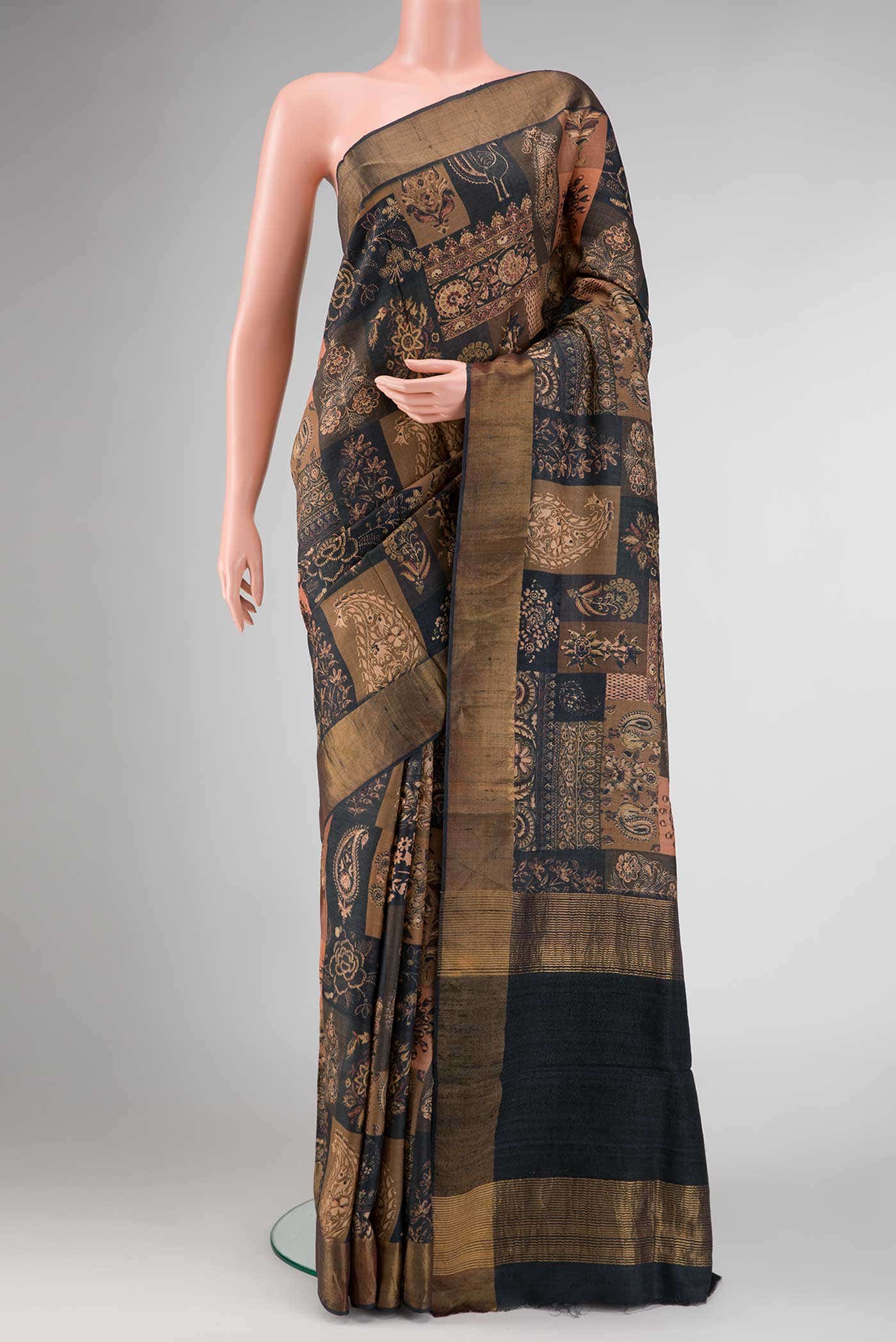 Black Dual Tone Tussar Silk Saree