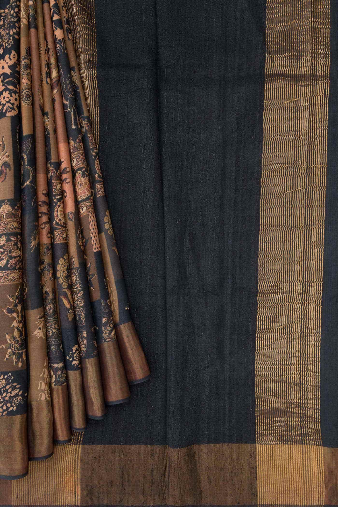 Black Dual Tone Tussar Silk Saree
