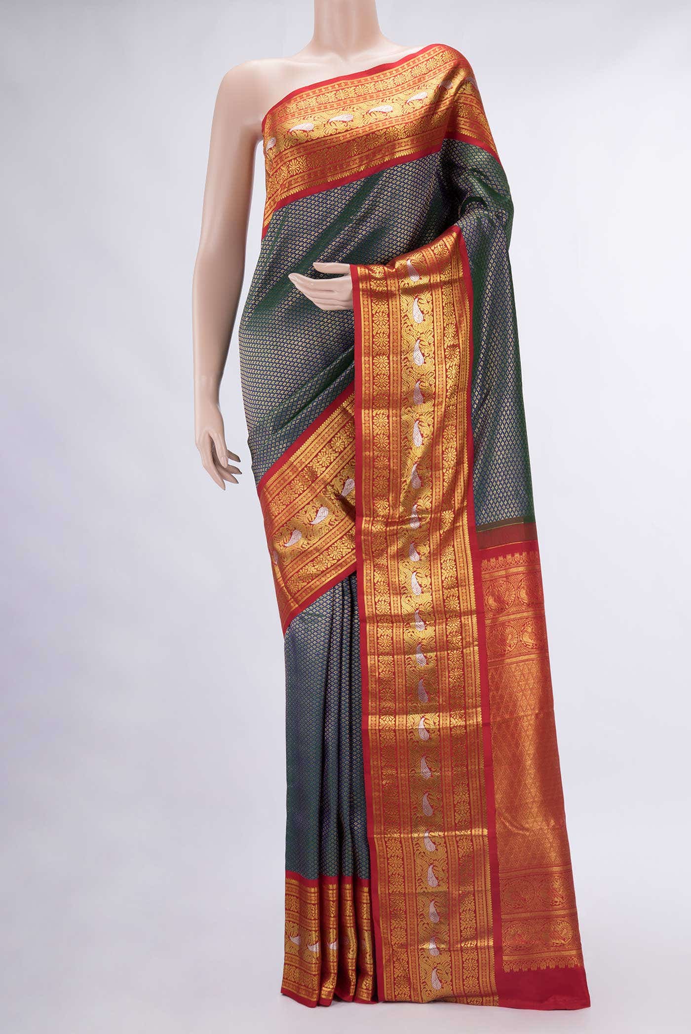 Blue Gray Dual Tone Kanchipuram Silk Saree
