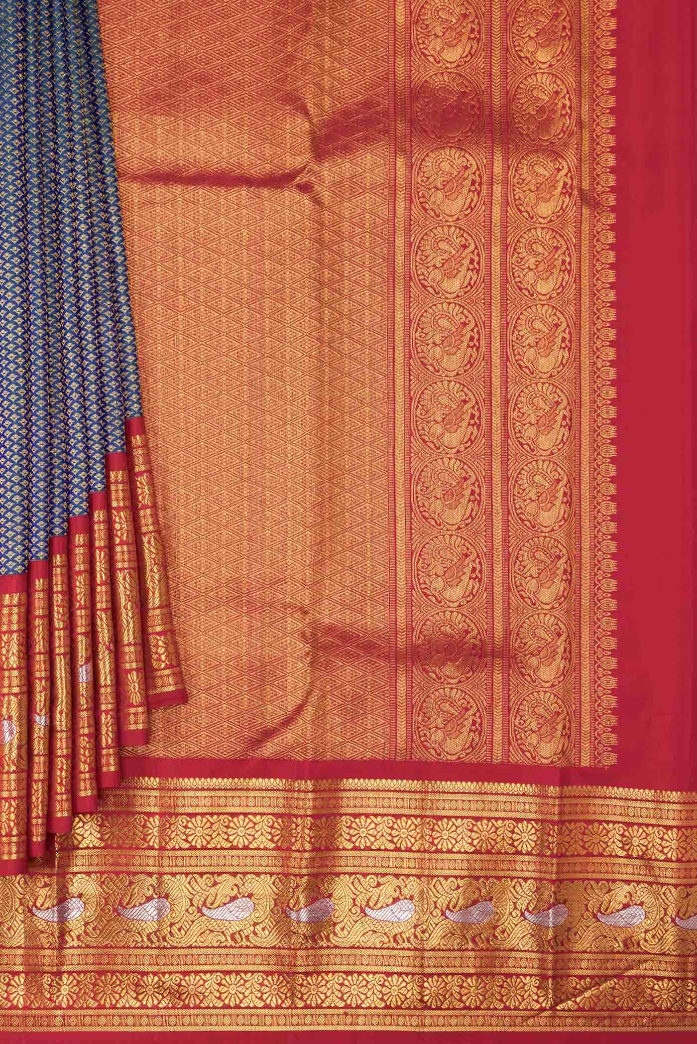 Blue Gray Dual Tone Kanchipuram Silk Saree