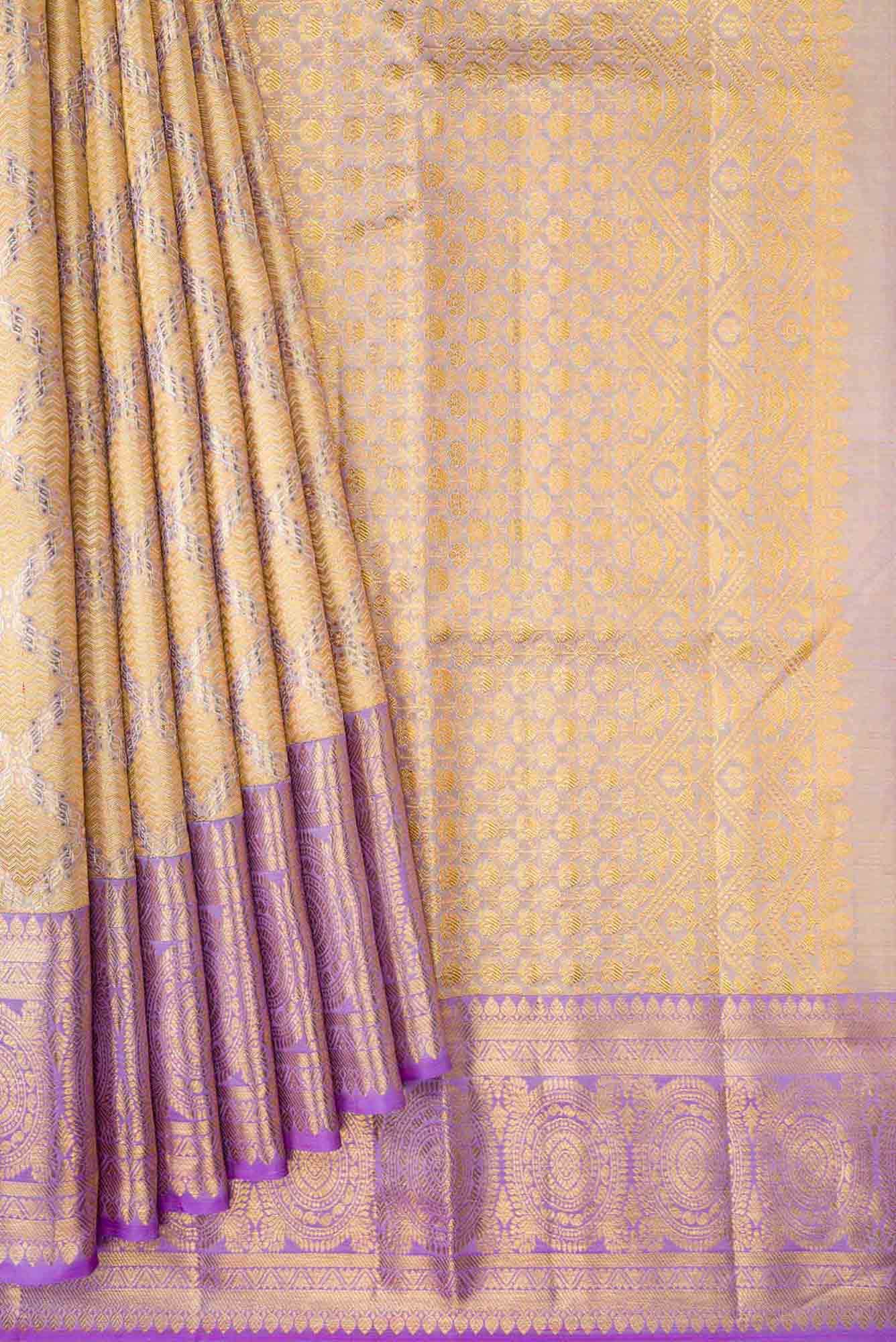 Gold Dual Tone Kanchipuram Tissue Silk Saree