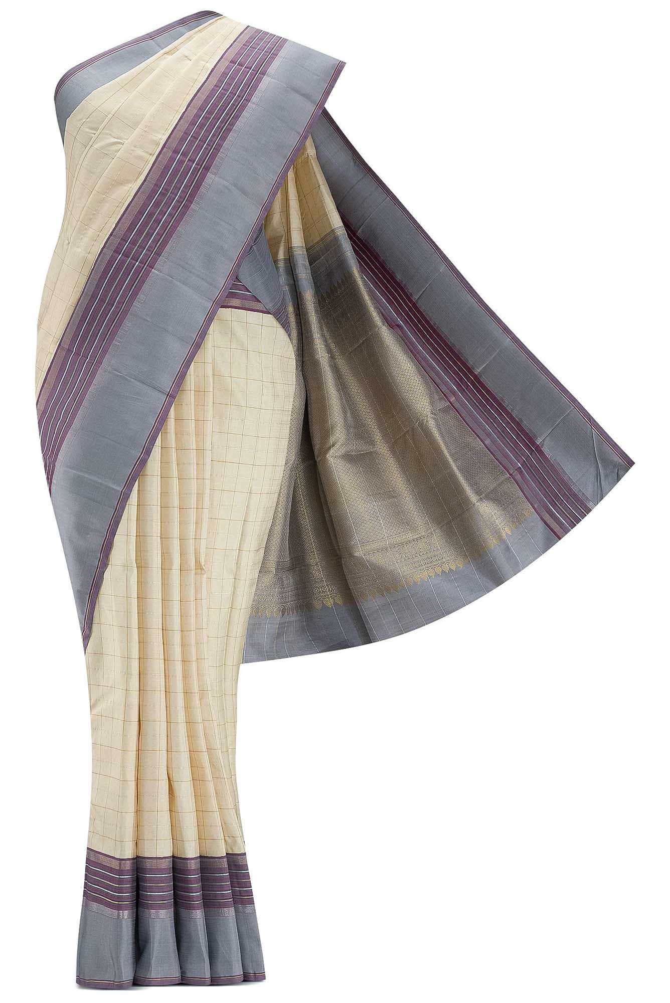 Pure Silk Pure Zari Sandal Dual Tone Kanchipuram Saree