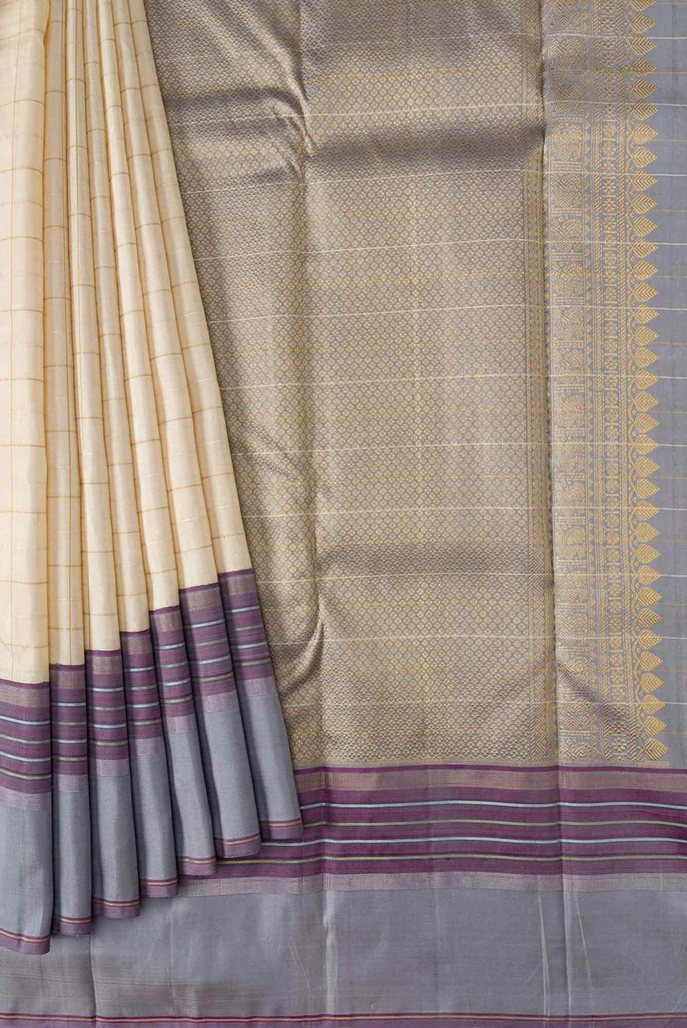 Pure Silk Pure Zari Sandal Dual Tone Kanchipuram Saree