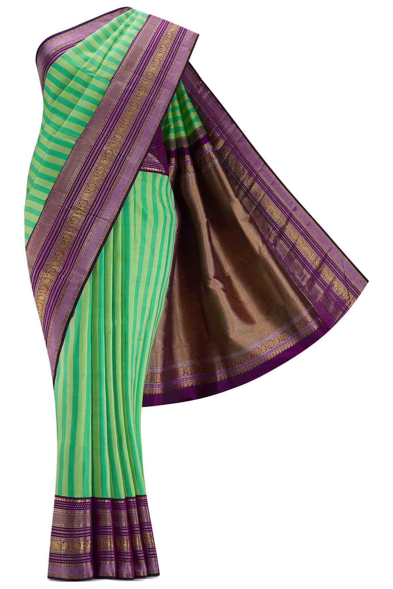 Pure Silk Pure Zari Pista Green and Sea Green Dual Tone Kanchipuram Saree