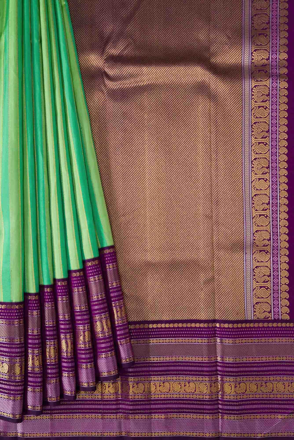 Pure Silk Pure Zari Pista Green and Sea Green Dual Tone Kanchipuram Saree