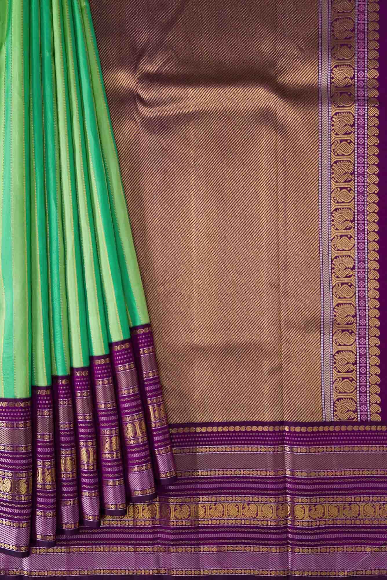 Pure Silk Pure Zari Pista Green and Sea Green Dual Tone Kanchipuram Saree