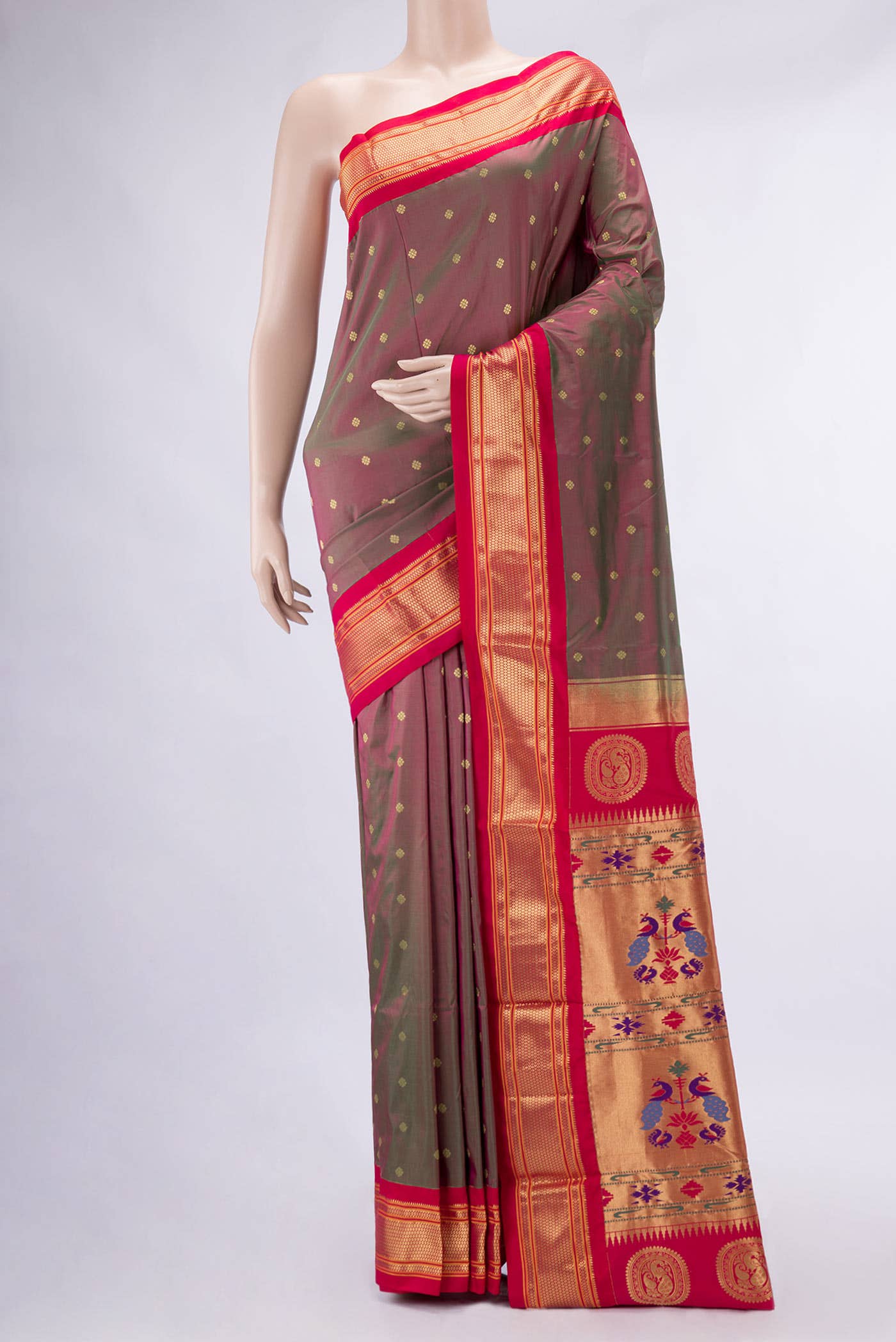 Green Dual Tone Paithani Silk Saree
