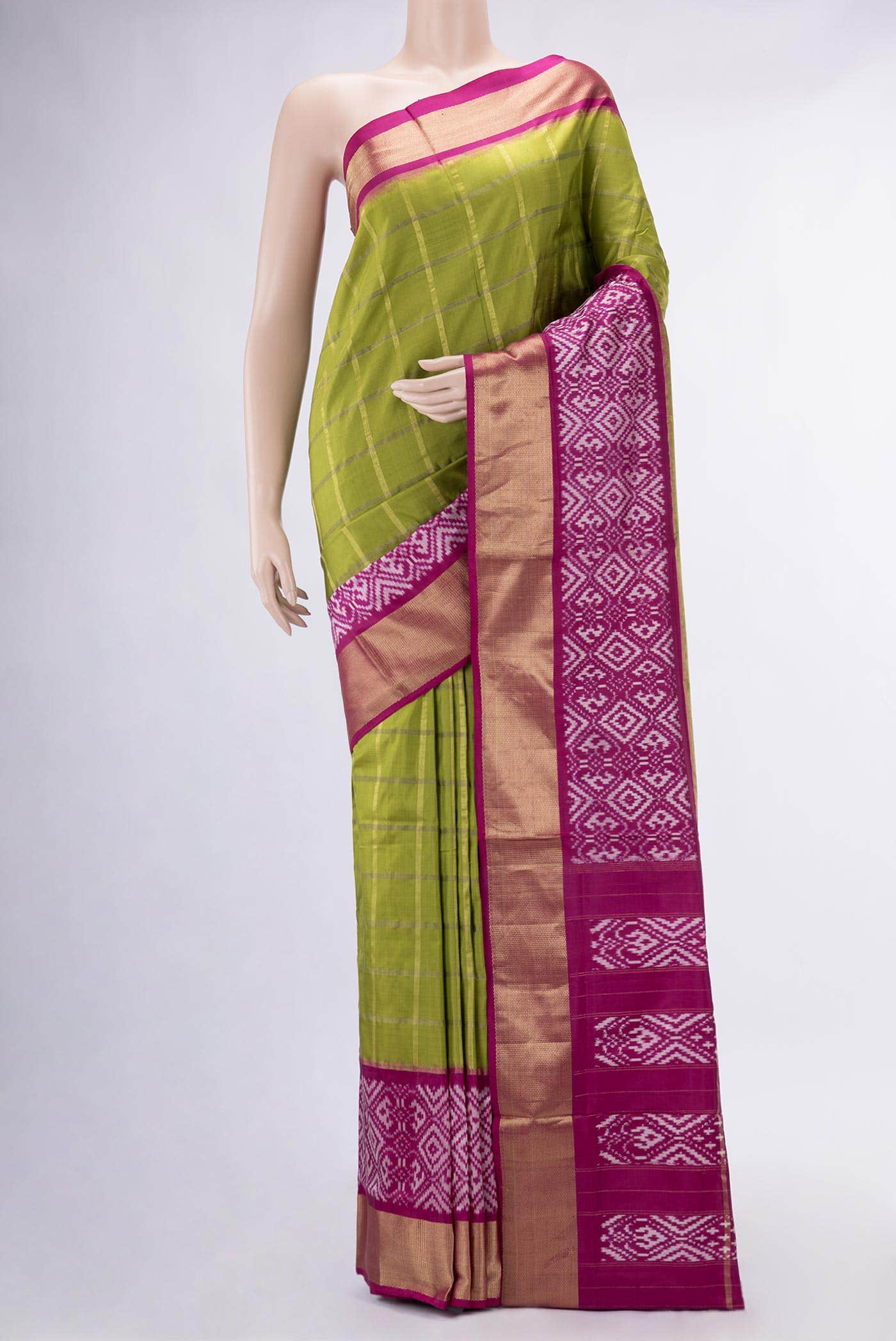 Parrot Green Double Ikat Saree