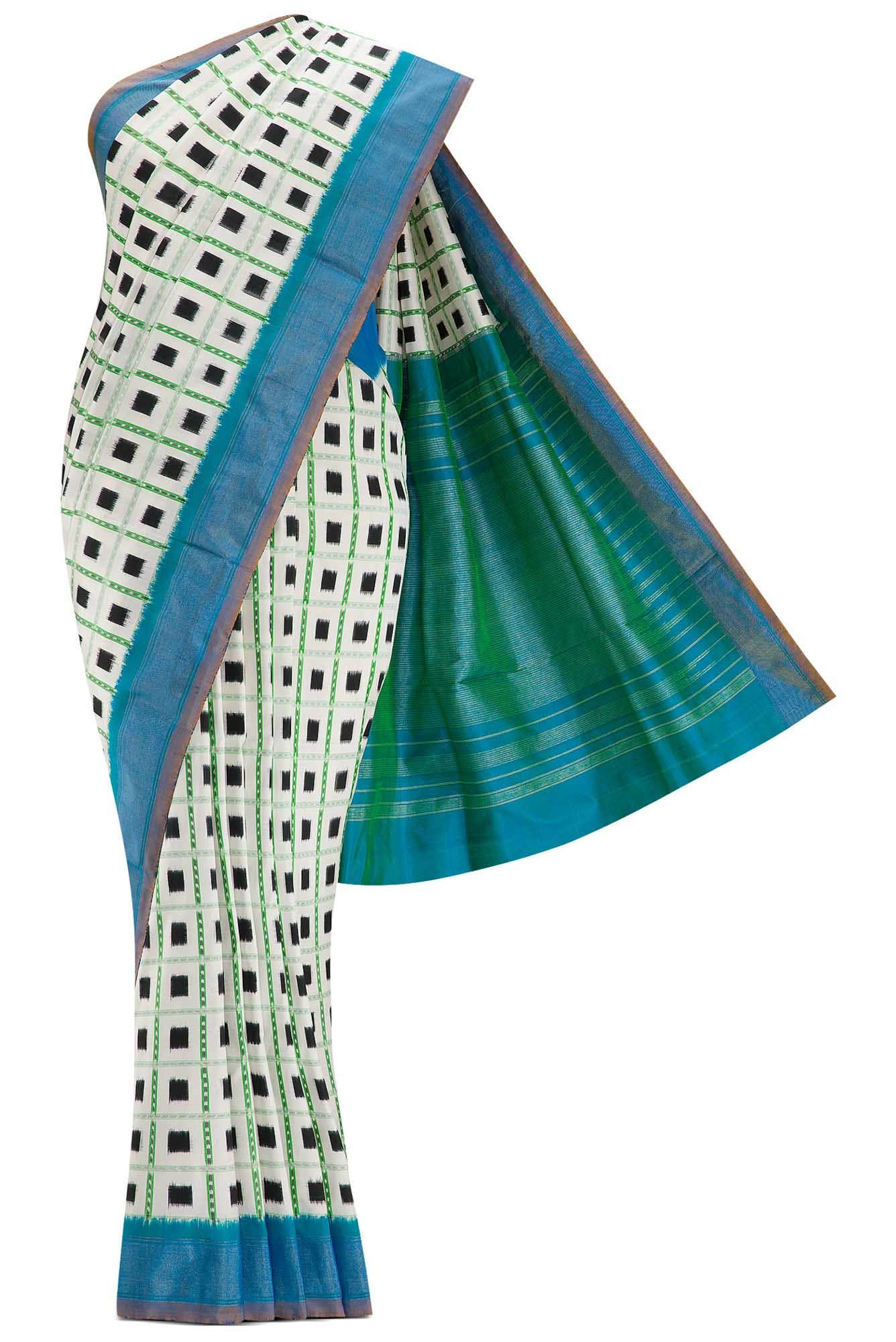 Off White Dual Tone Double Ikat Saree