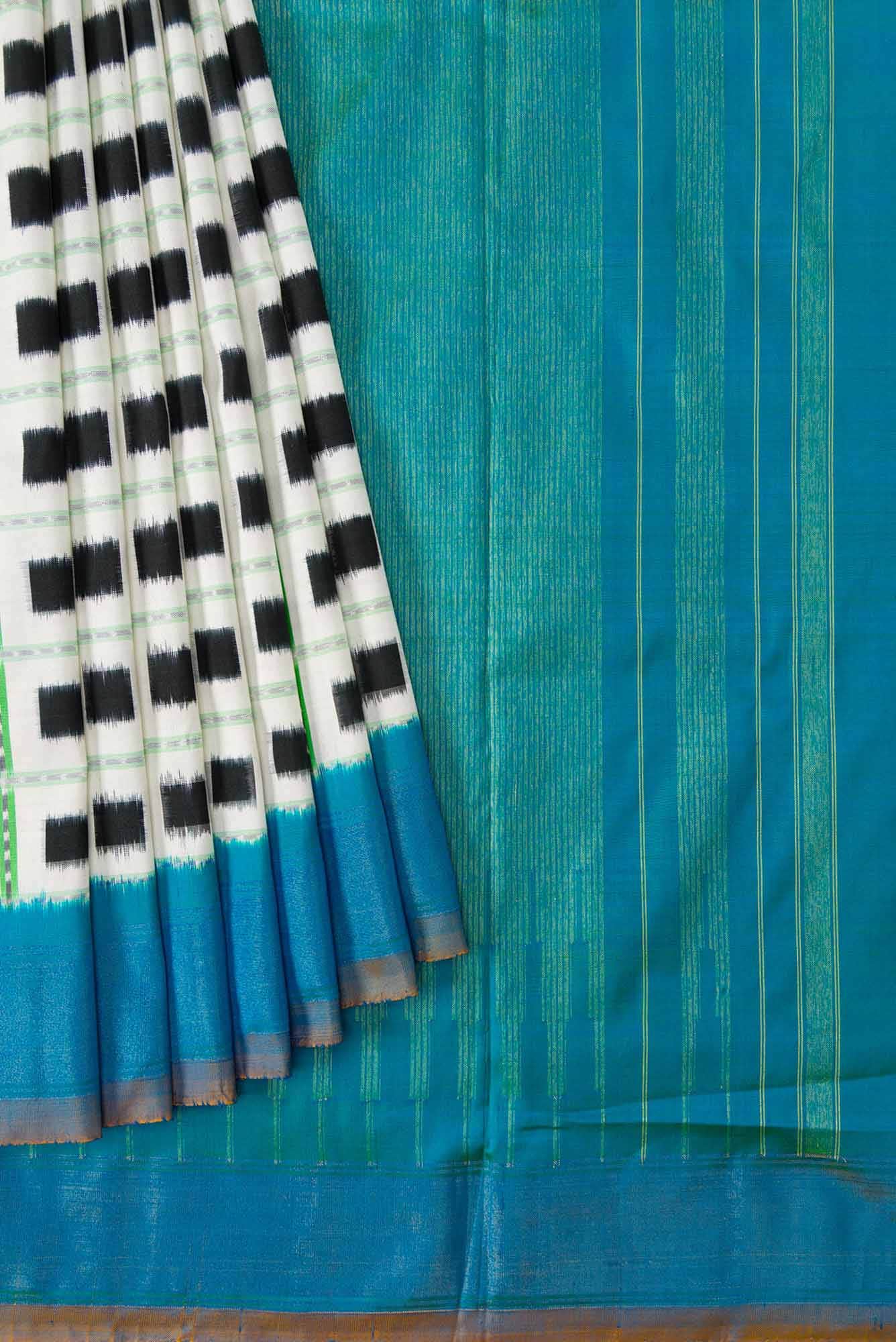 Off White Dual Tone Double Ikat Saree