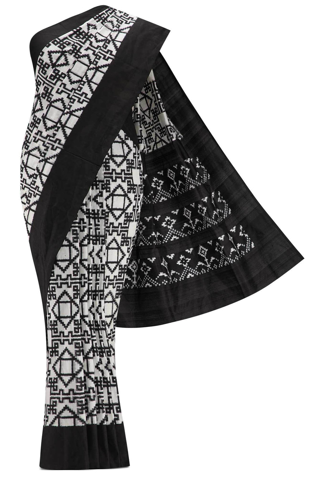 White Dual Tone Double Ikat Saree