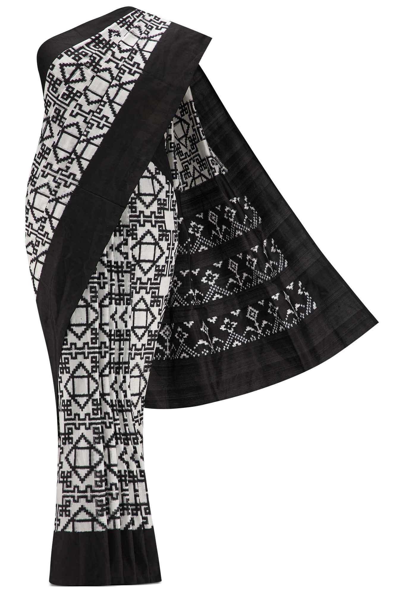 White Dual Tone Double Ikat Saree