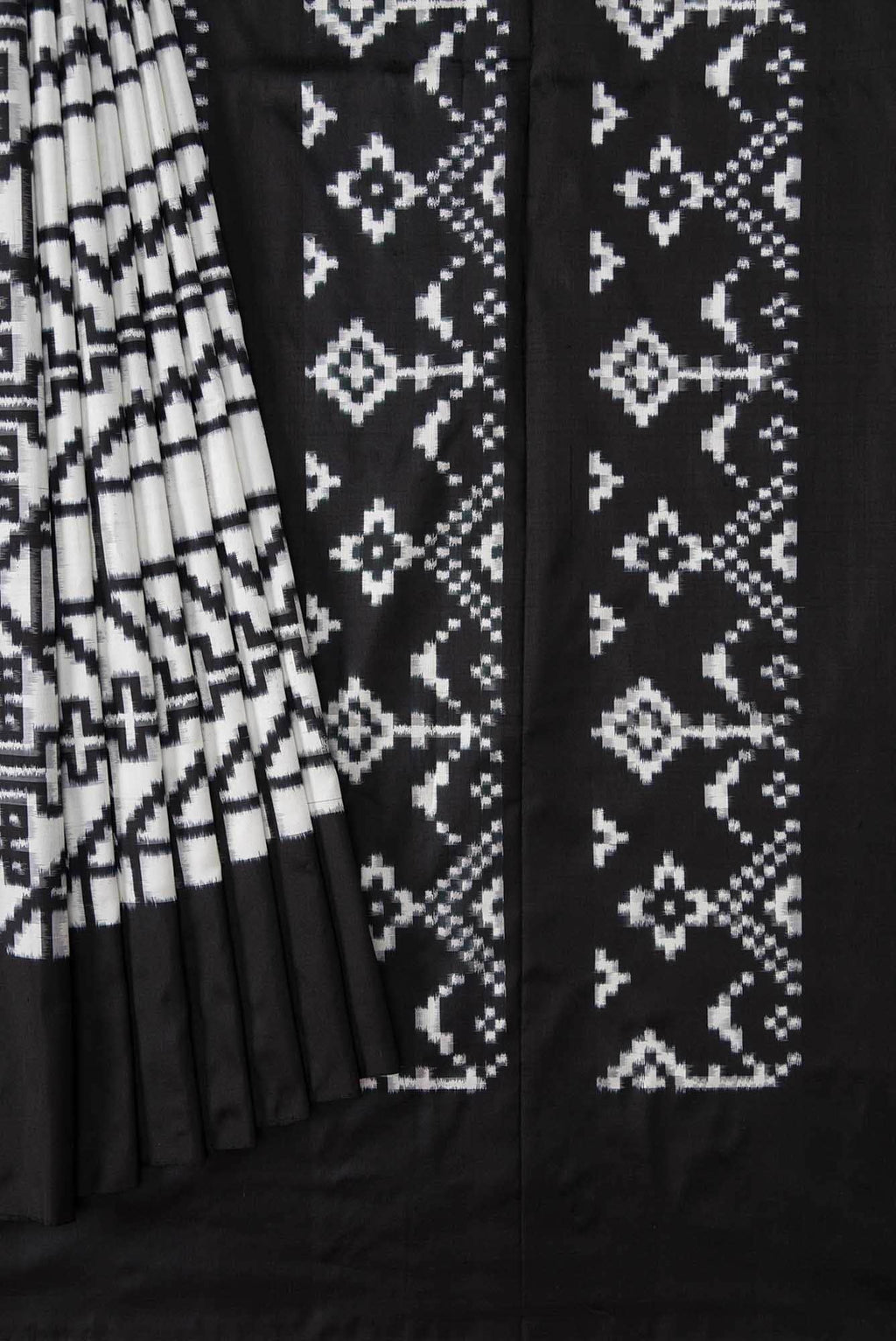 White Dual Tone Double Ikat Saree