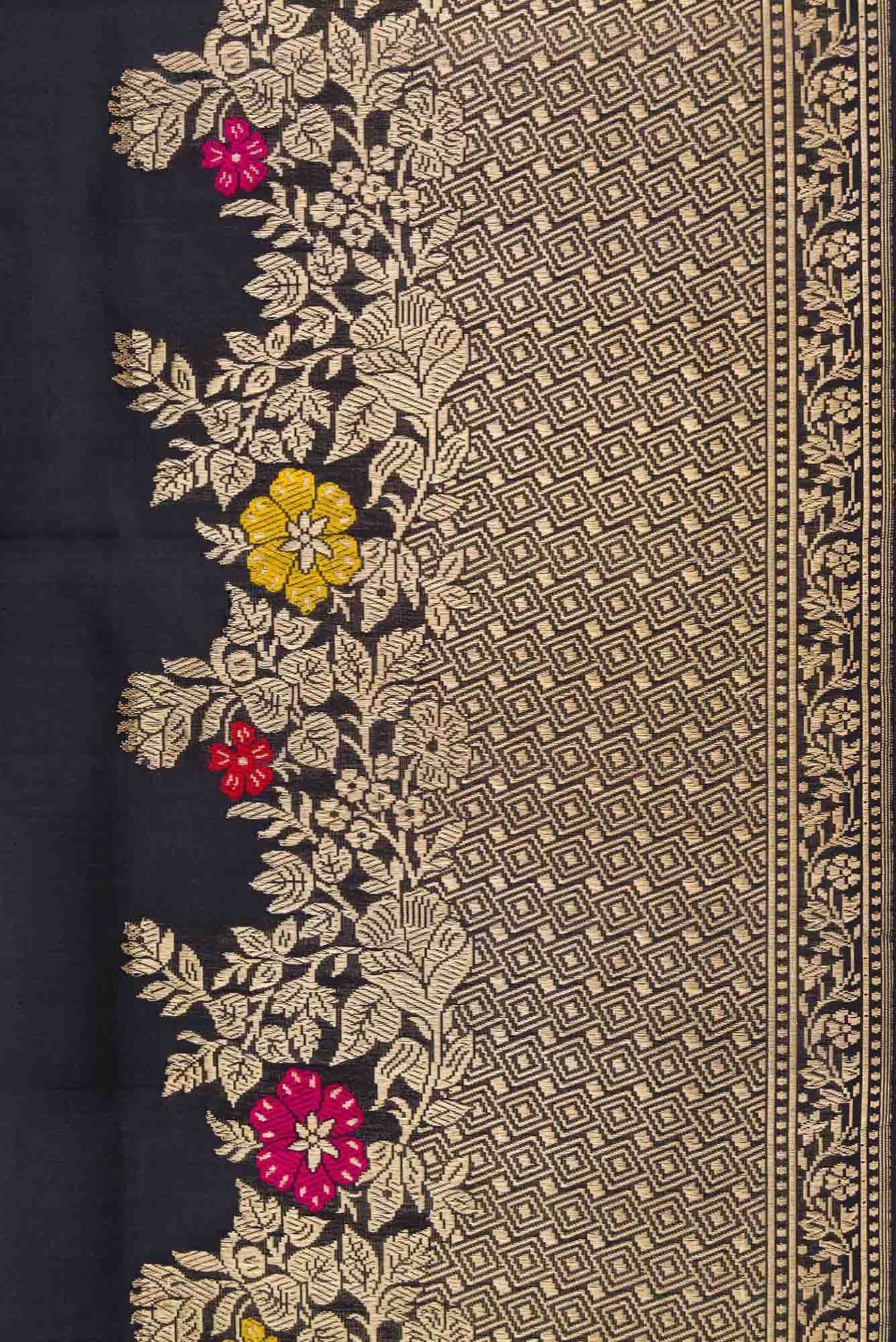 Pure Silk Pure Zari Black Dual Tone Banarasi Saree
