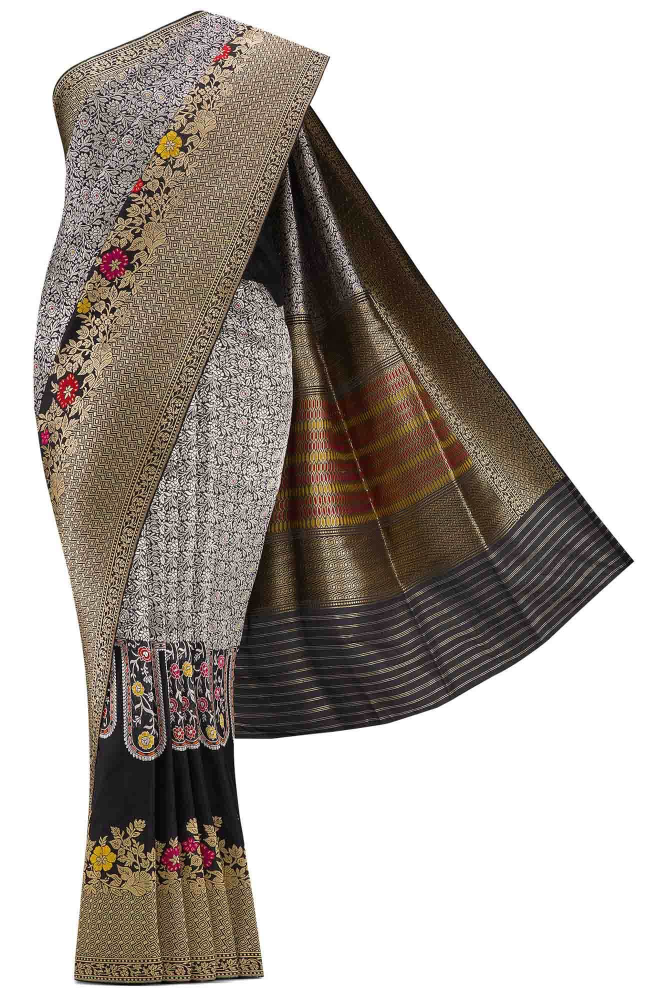 Pure Silk Pure Zari Black Dual Tone Banarasi Saree