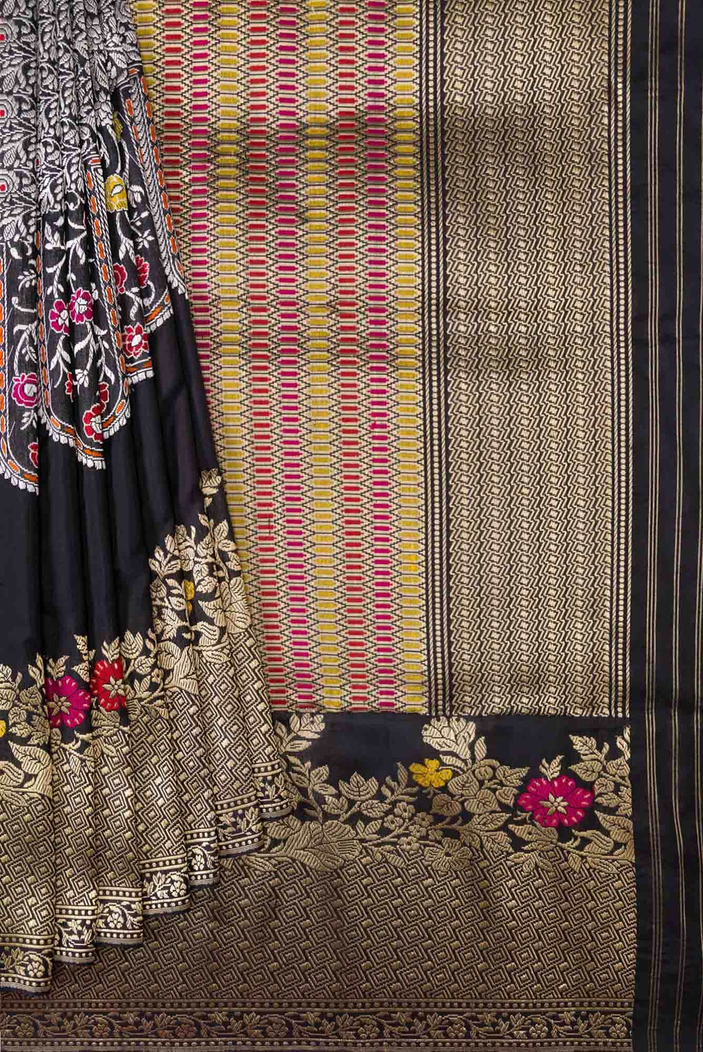 Pure Silk Pure Zari Black Dual Tone Banarasi Saree