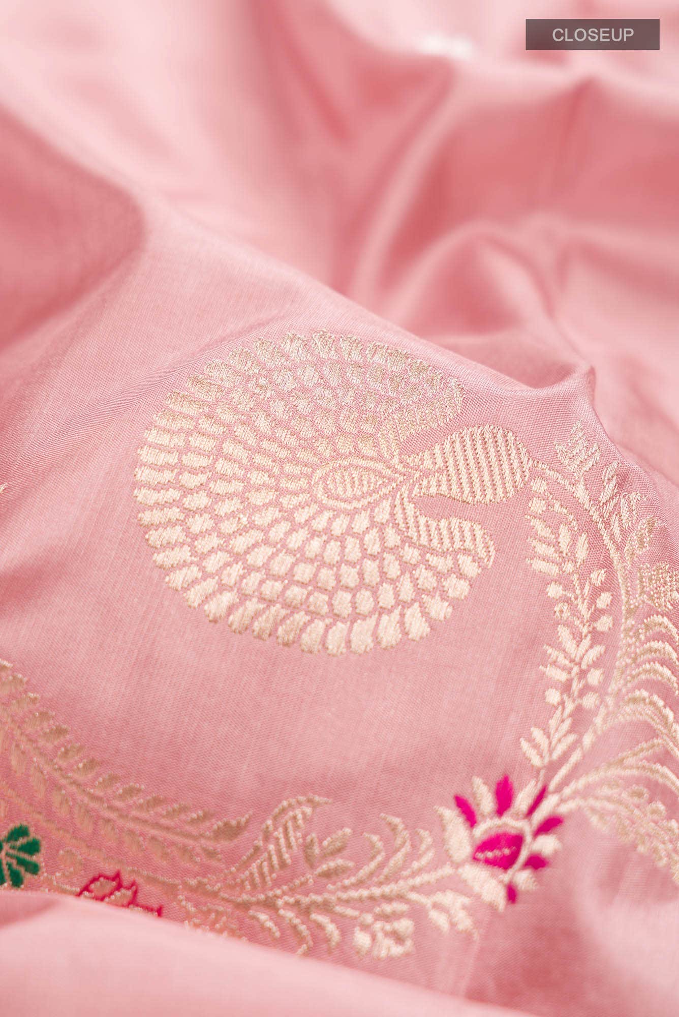 Pure Silk Pure Zari Pink Banarasi Saree