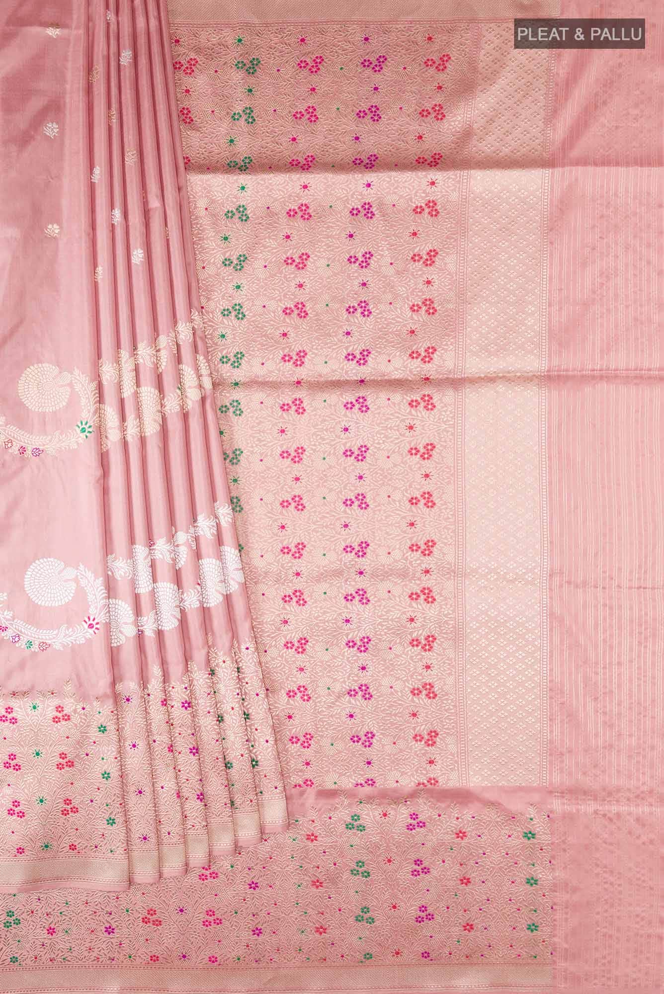 Pure Silk Pure Zari Pink Banarasi Saree