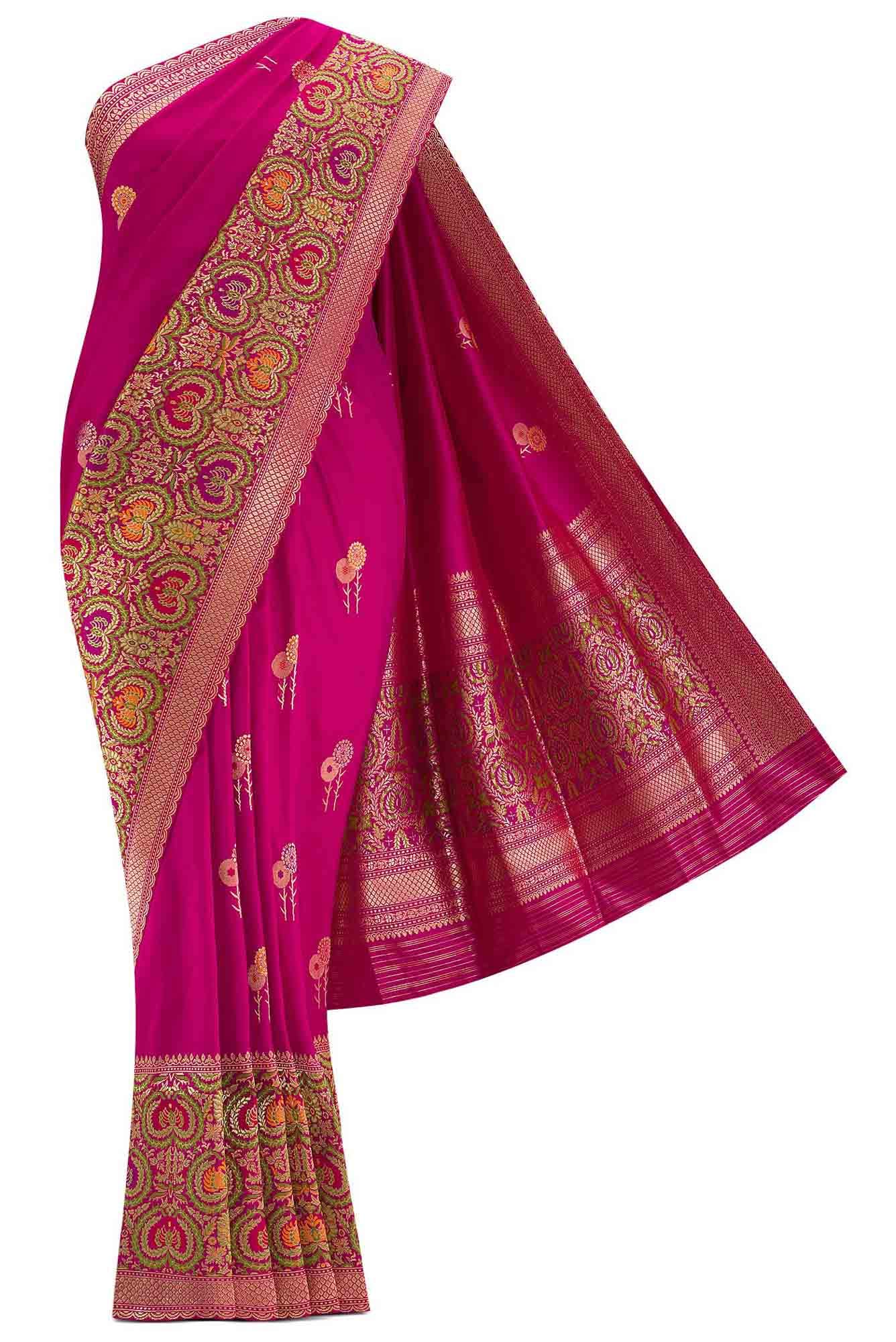 Pure Silk Pure Zari Rani Pink Dual Tone Banarasi Saree