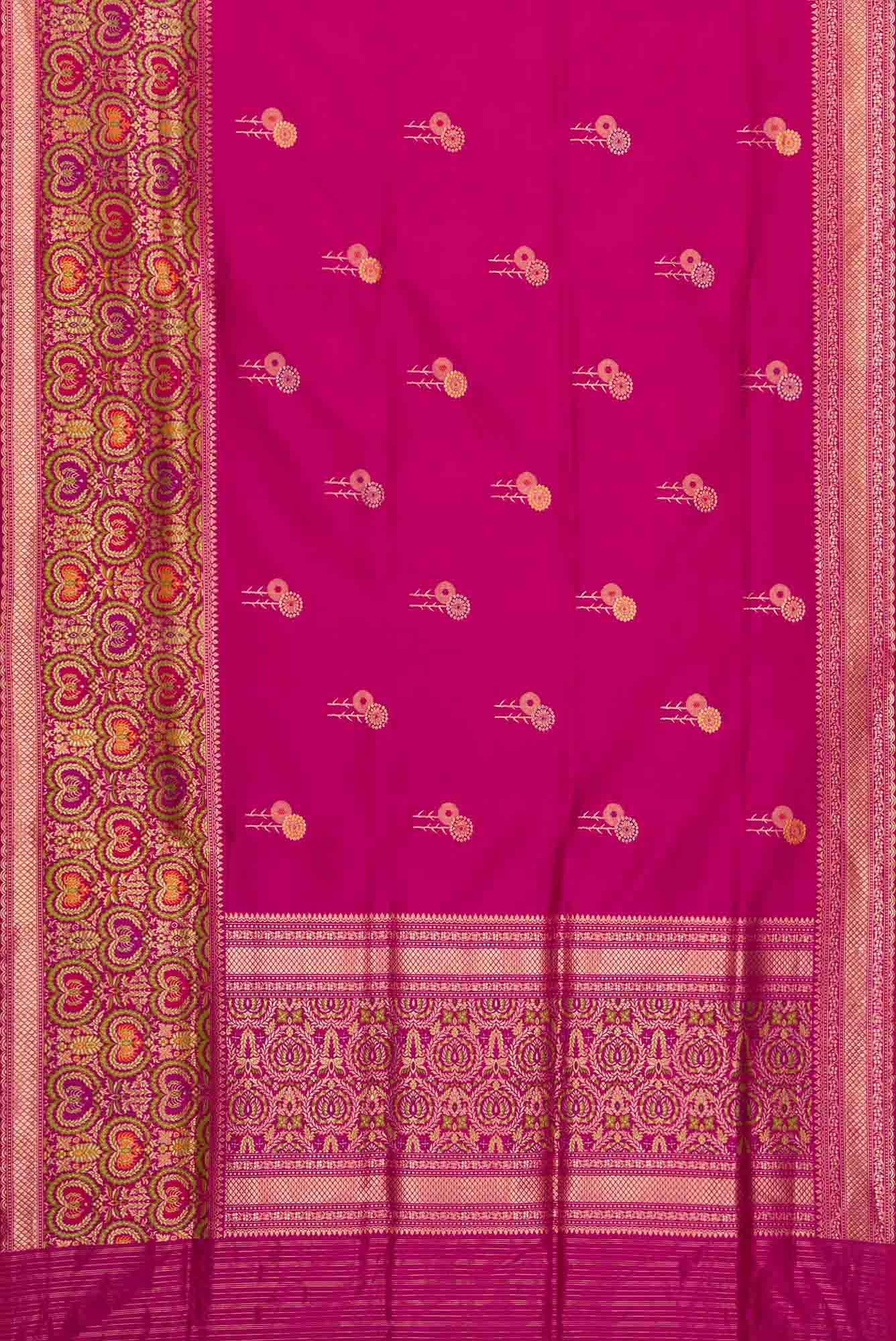 Pure Silk Pure Zari Rani Pink Dual Tone Banarasi Saree