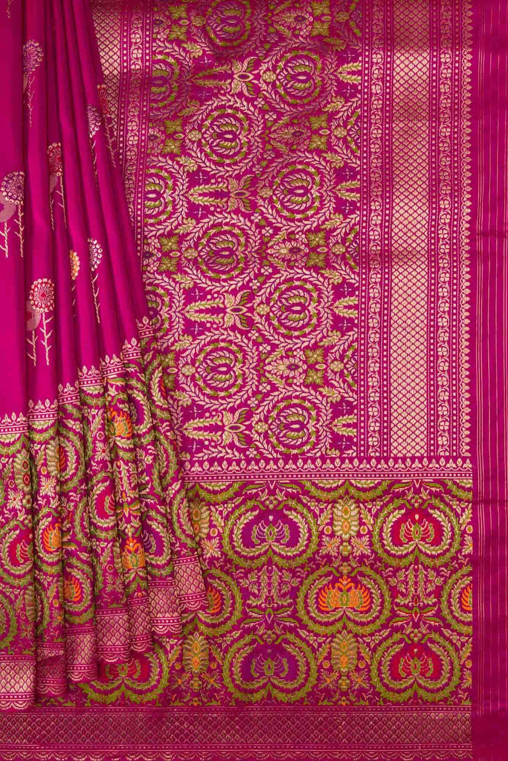 Pure Silk Pure Zari Rani Pink Dual Tone Banarasi Saree