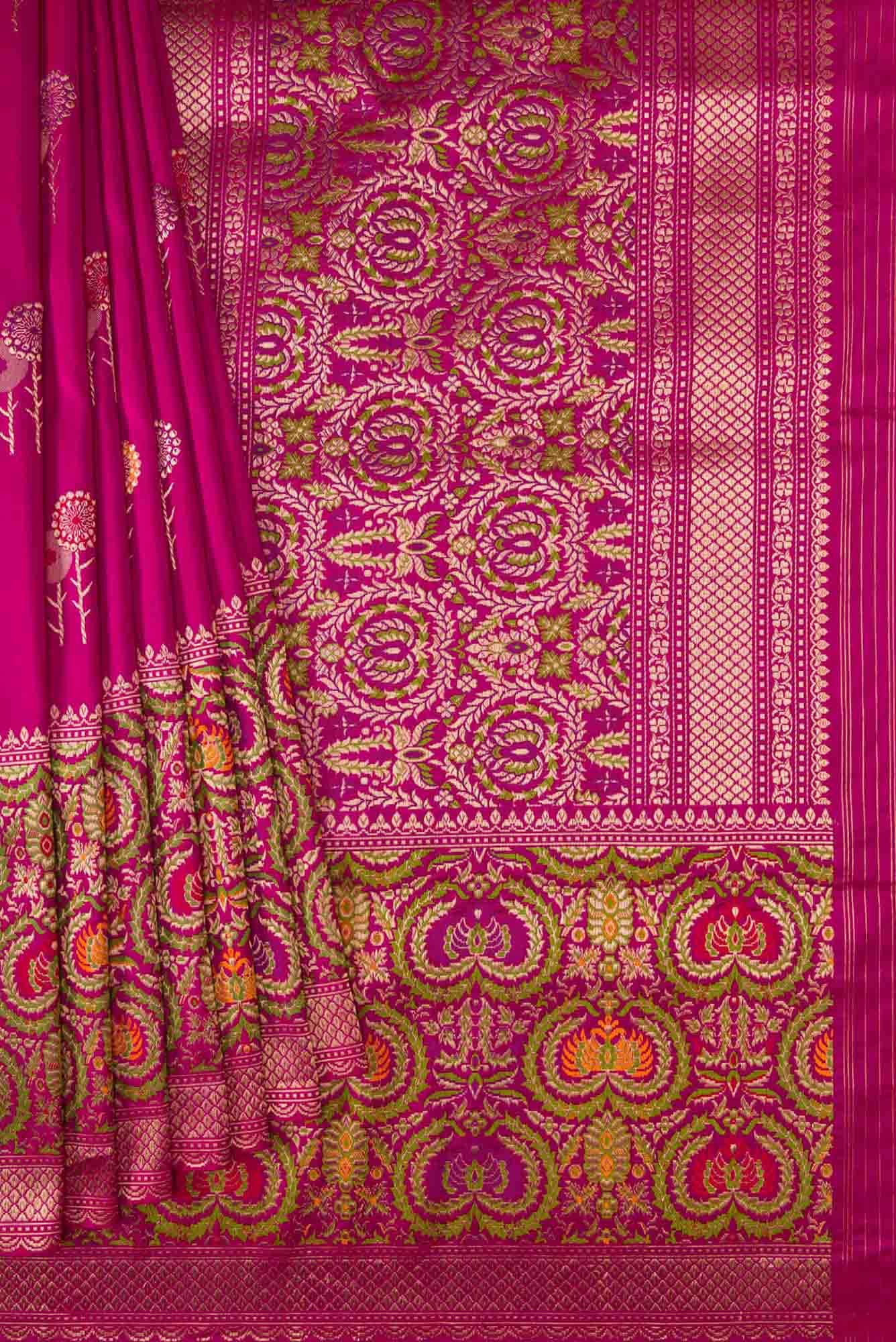 Pure Silk Pure Zari Rani Pink Dual Tone Banarasi Saree