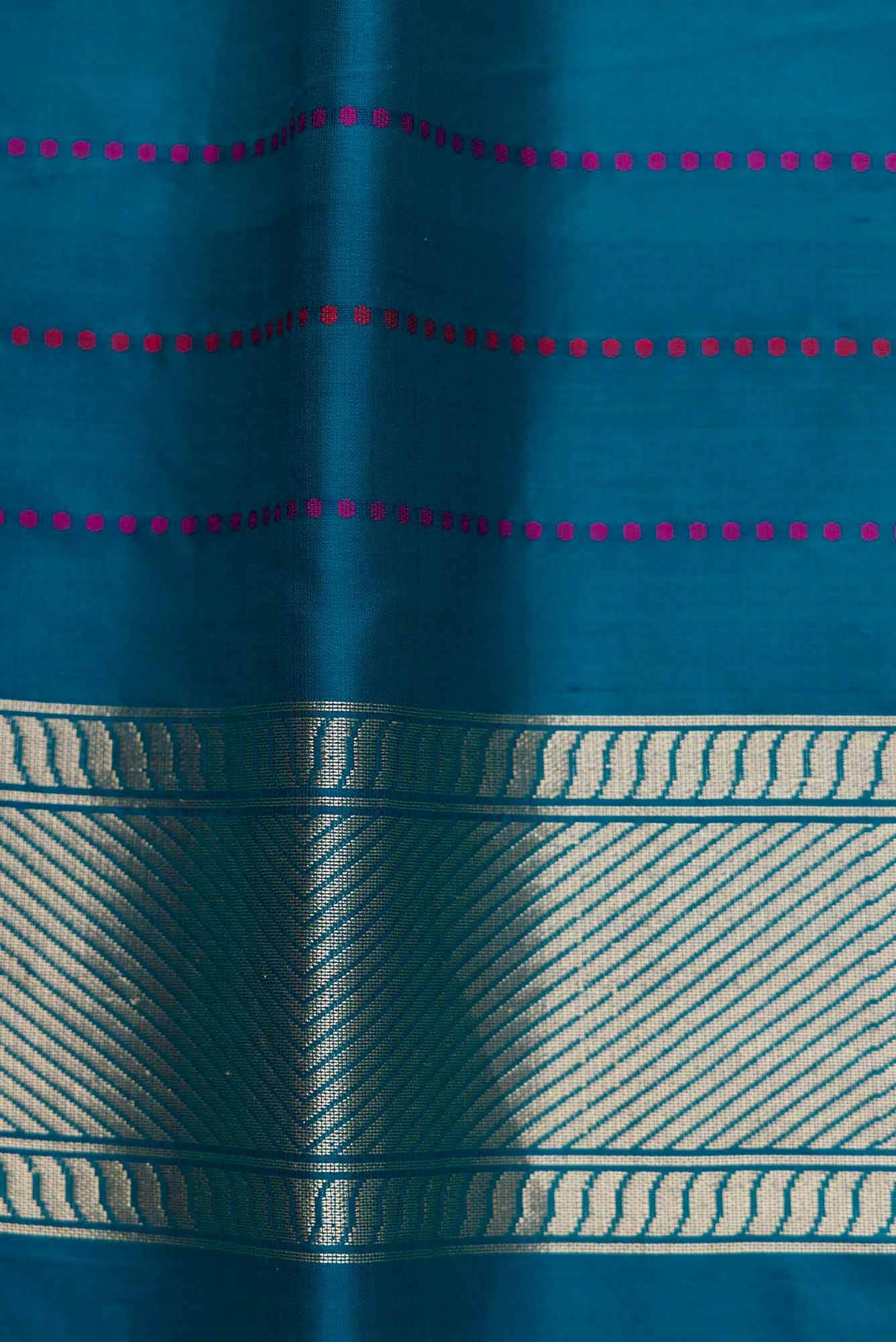 Pure Silk Pure Zari Peacock Blue Dual Tone Banarasi Saree