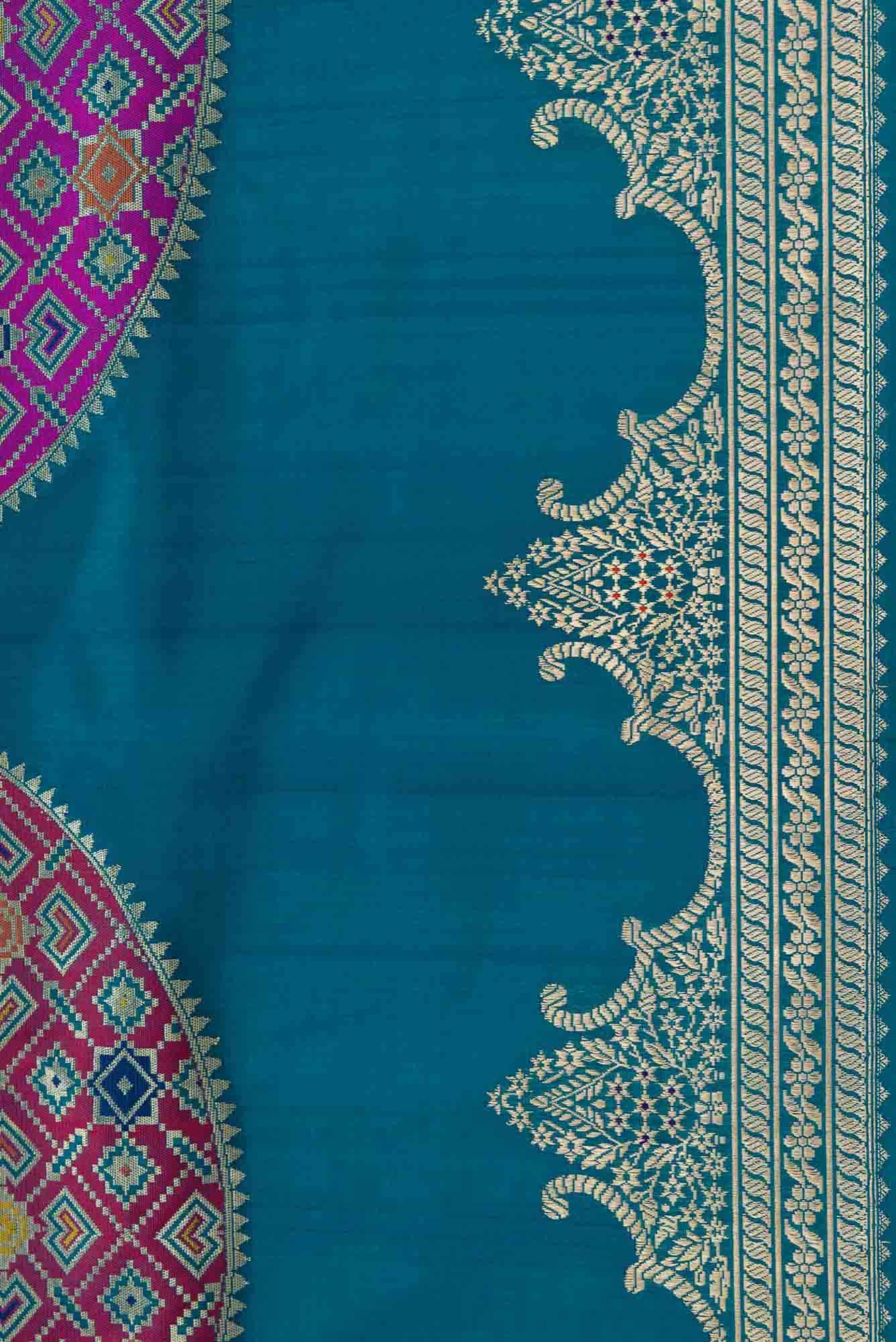 Pure Silk Pure Zari Peacock Blue Dual Tone Banarasi Saree
