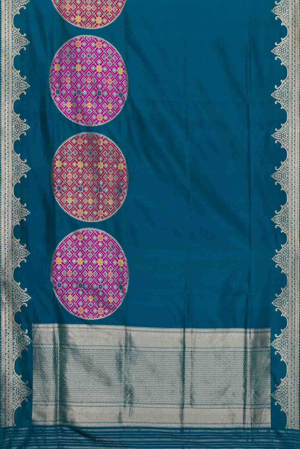 Pure Silk Pure Zari Peacock Blue Dual Tone Banarasi Saree