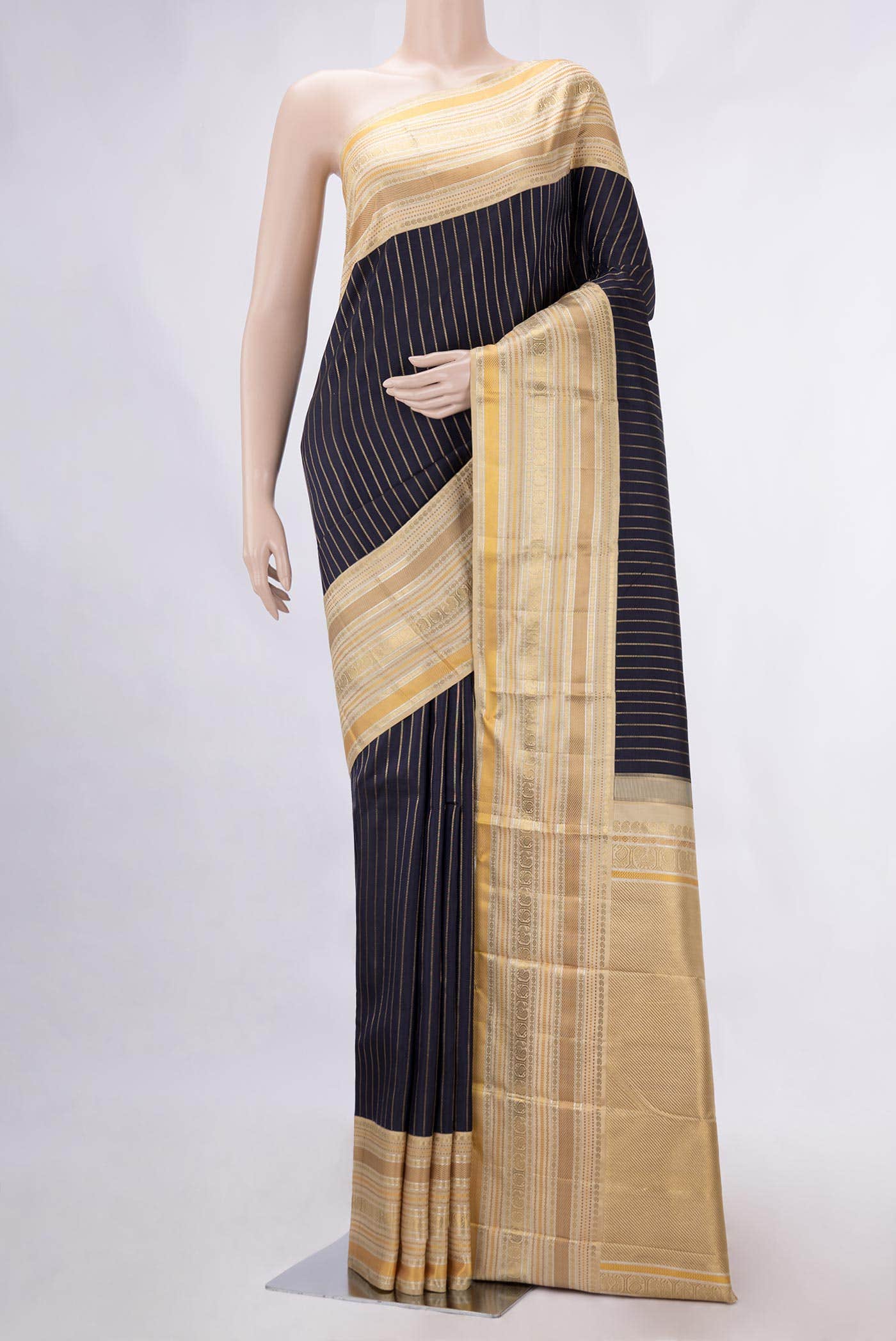 Pure Silk Pure Zari Navy Blue Dual Tone Kanchipuram Saree