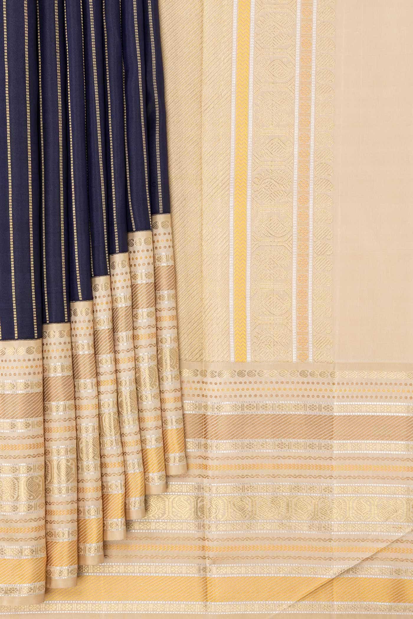 Pure Silk Pure Zari Navy Blue Dual Tone Kanchipuram Saree