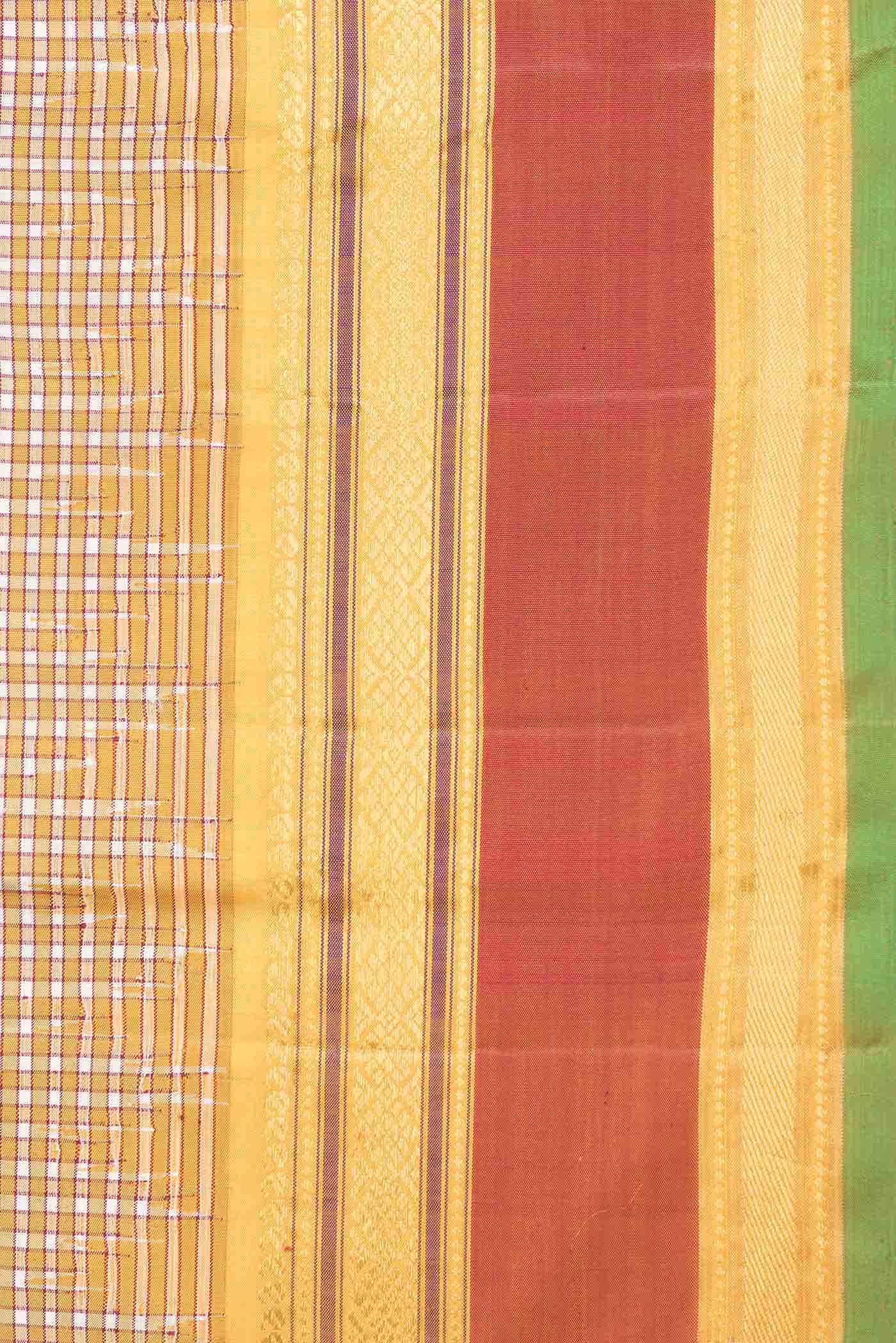 Pure Silk Pure Zari Off White and Yellow Dual Tone Kanchipuram Saree