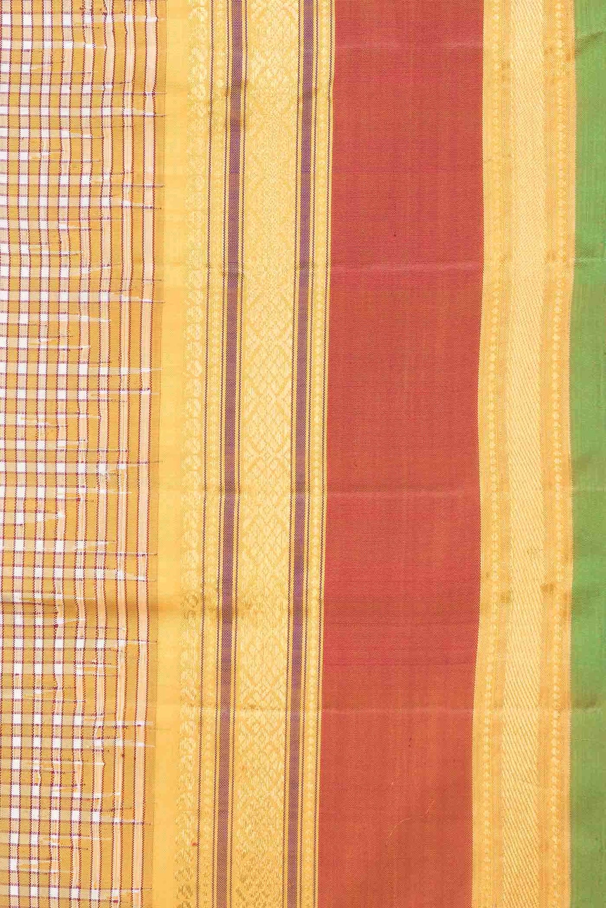 Pure Silk Pure Zari Off White and Yellow Dual Tone Kanchipuram Saree