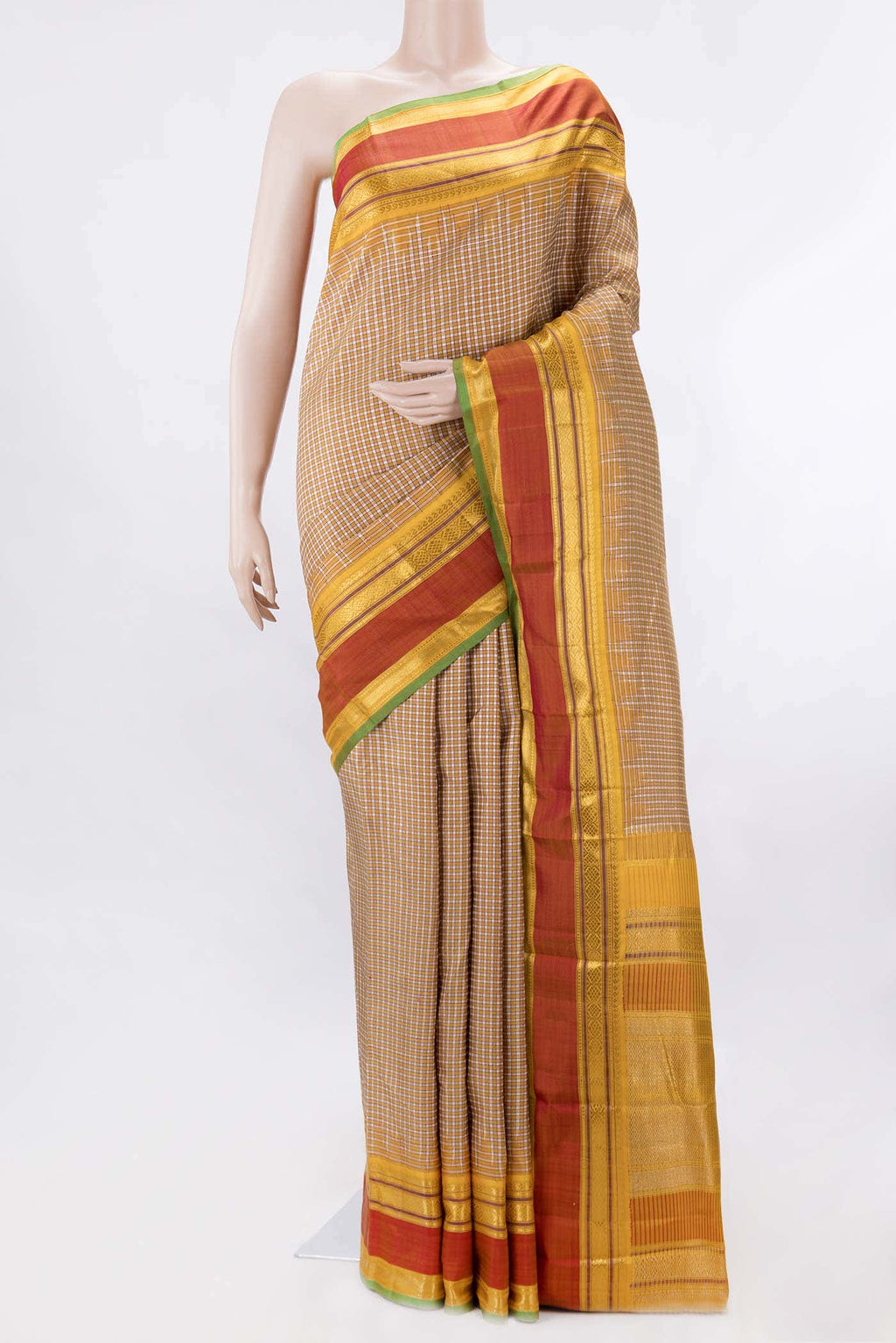 Pure Silk Pure Zari Off White and Yellow Dual Tone Kanchipuram Saree