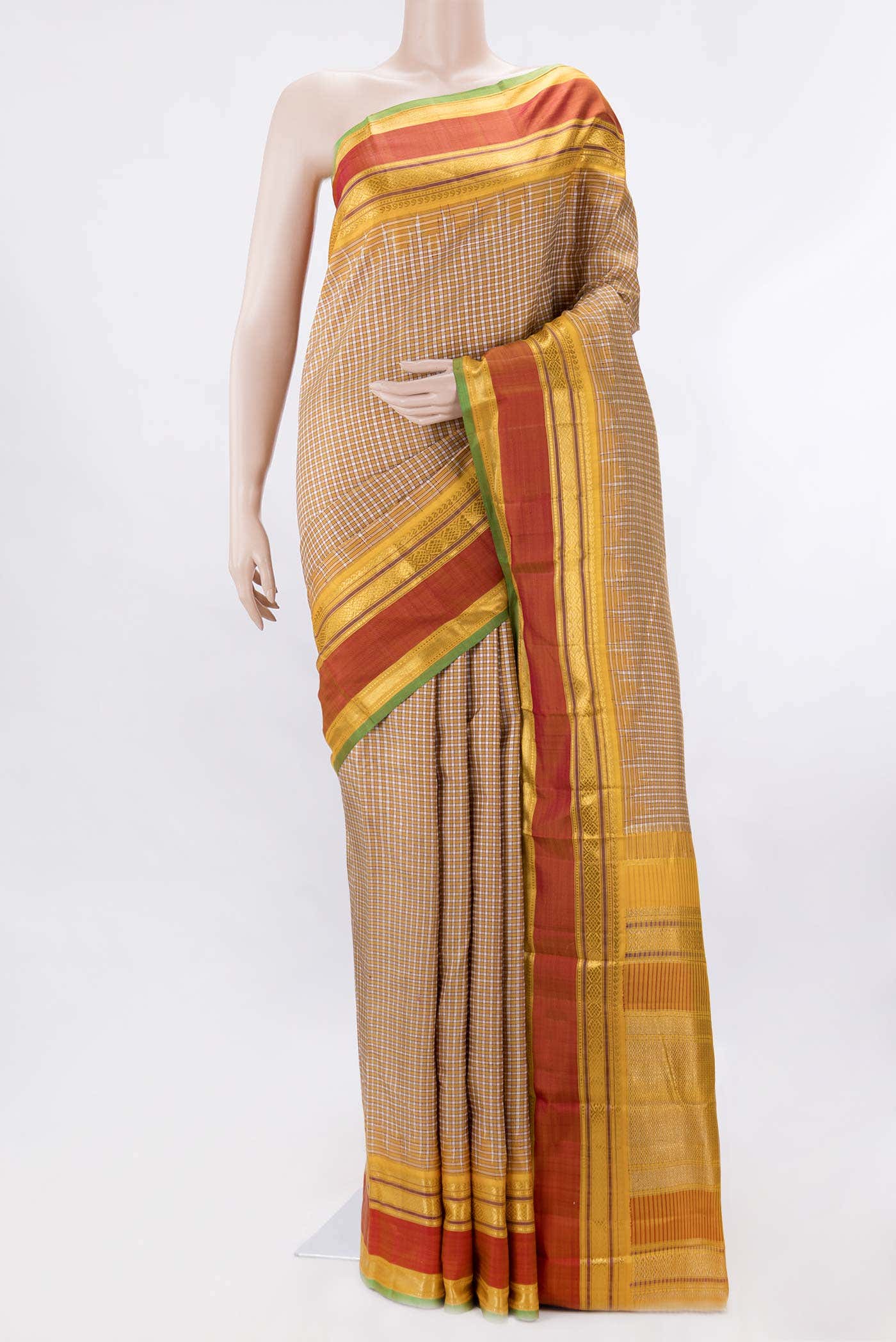 Pure Silk Pure Zari Off White and Yellow Dual Tone Kanchipuram Saree