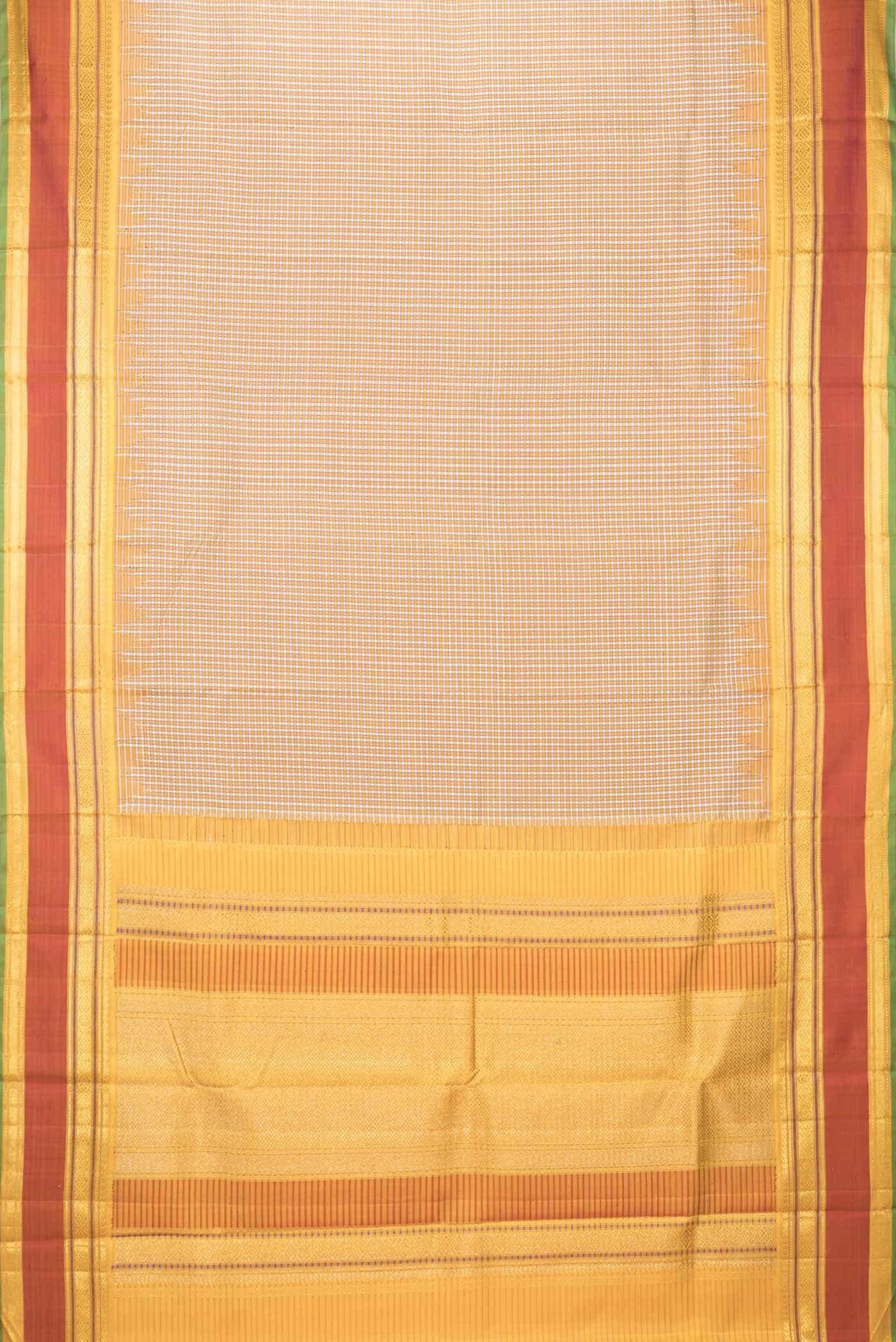Pure Silk Pure Zari Off White and Yellow Dual Tone Kanchipuram Saree