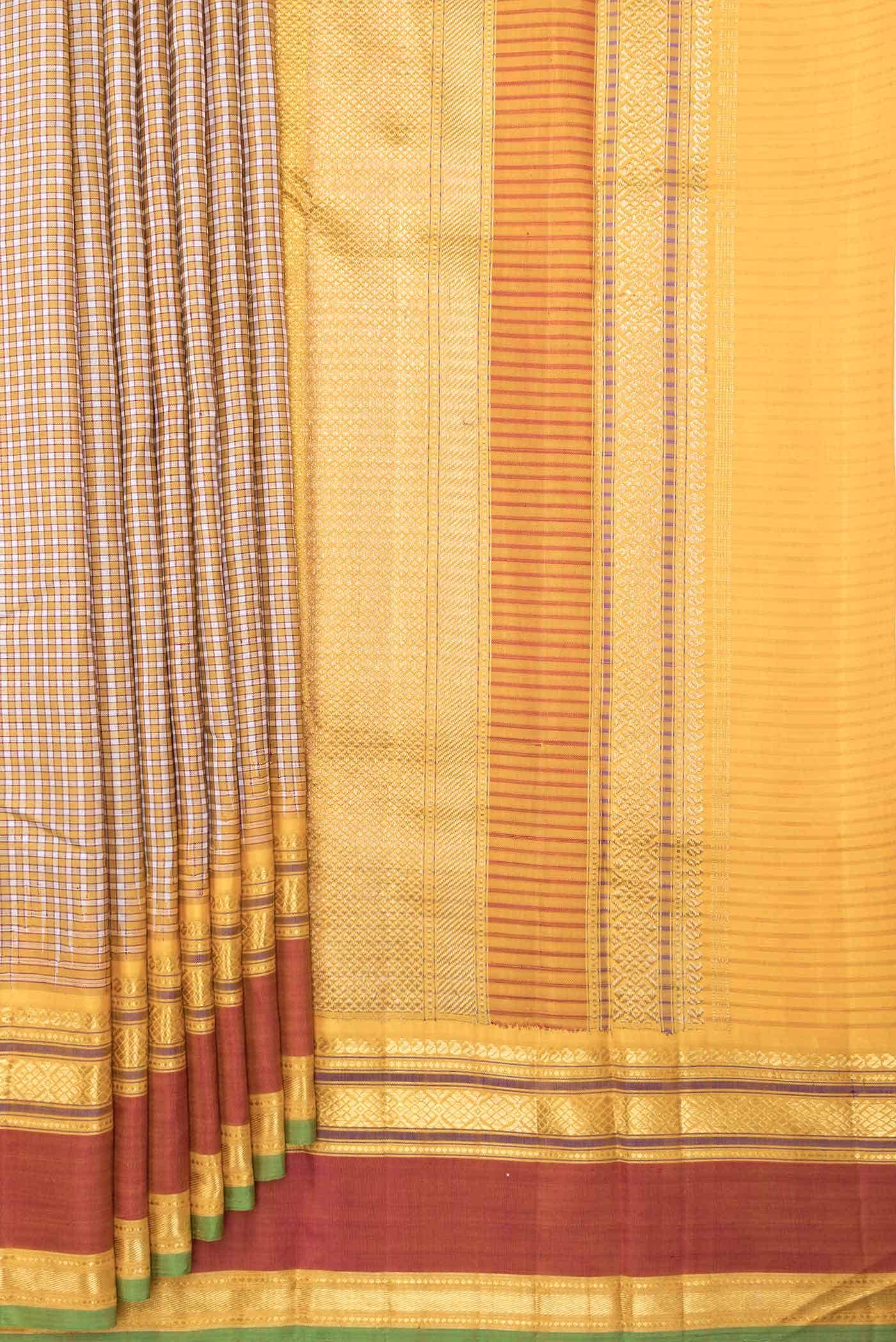 Pure Silk Pure Zari Off White and Yellow Dual Tone Kanchipuram Saree