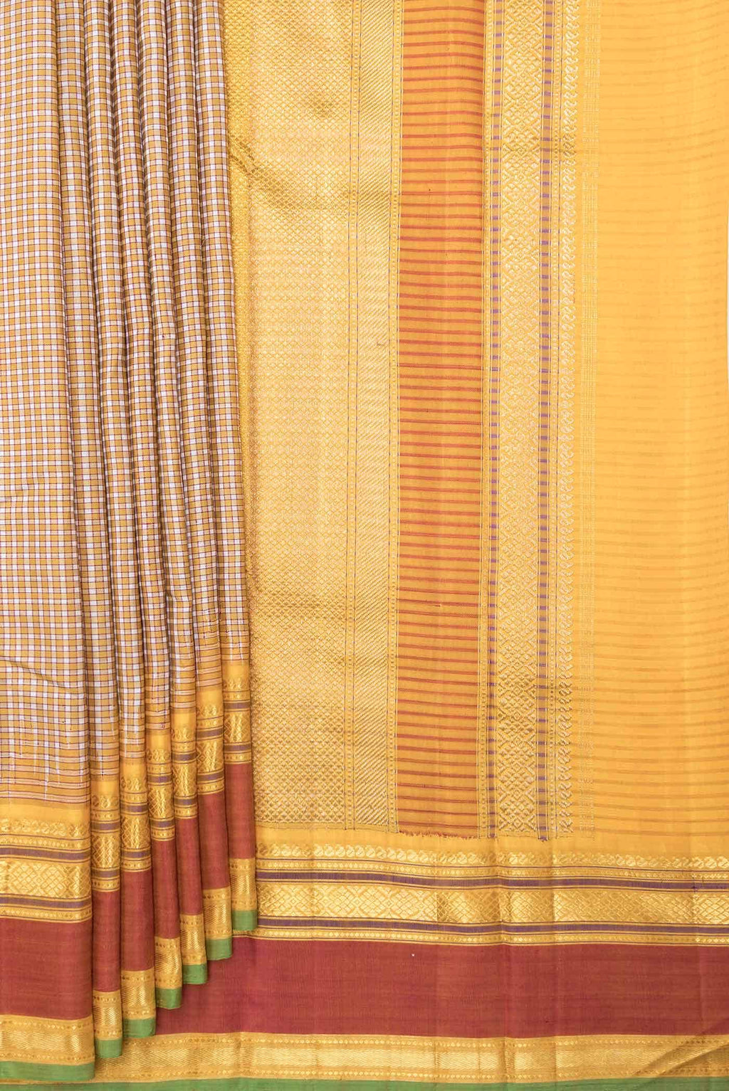 Pure Silk Pure Zari Off White and Yellow Dual Tone Kanchipuram Saree