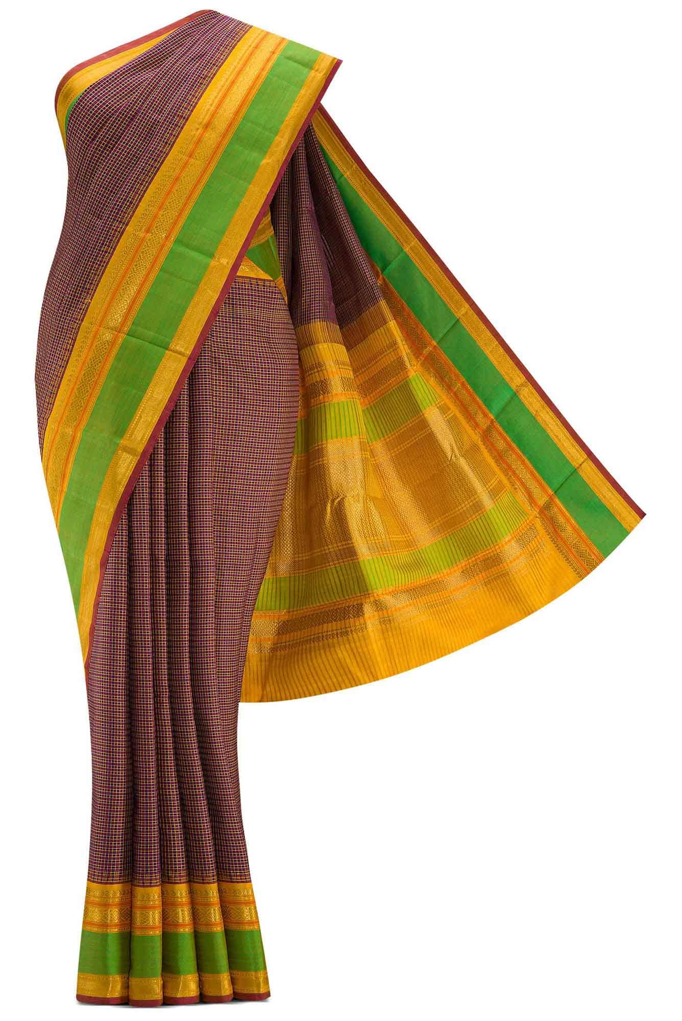 Pure Silk Pure Zari Purple and Royal Blue Dual Tone Kanchipuram Saree