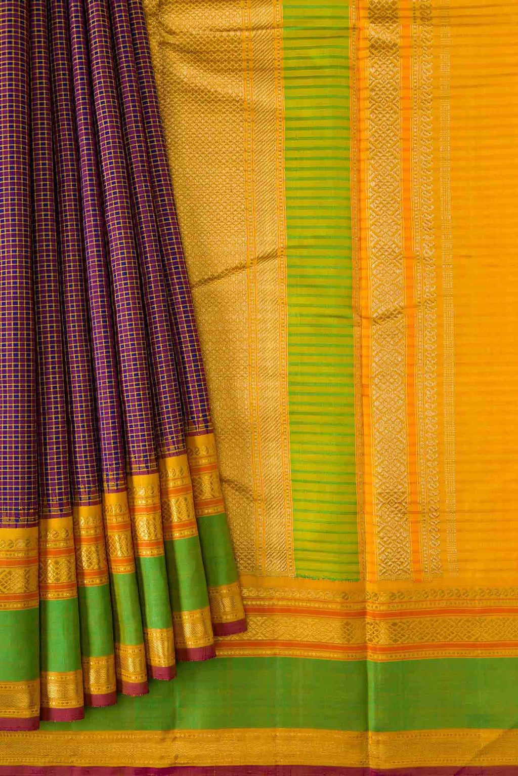 Pure Silk Pure Zari Purple and Royal Blue Dual Tone Kanchipuram Saree