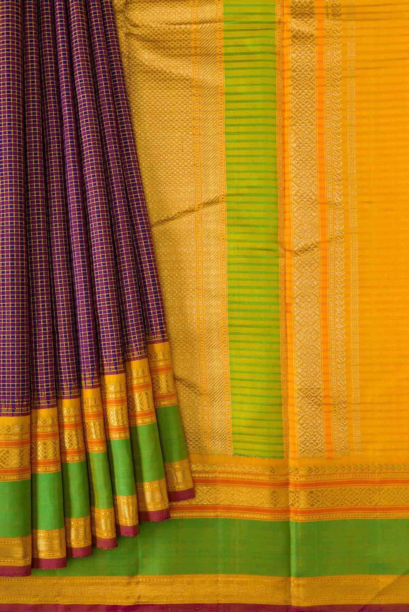 Pure Silk Pure Zari Purple and Royal Blue Dual Tone Kanchipuram Saree