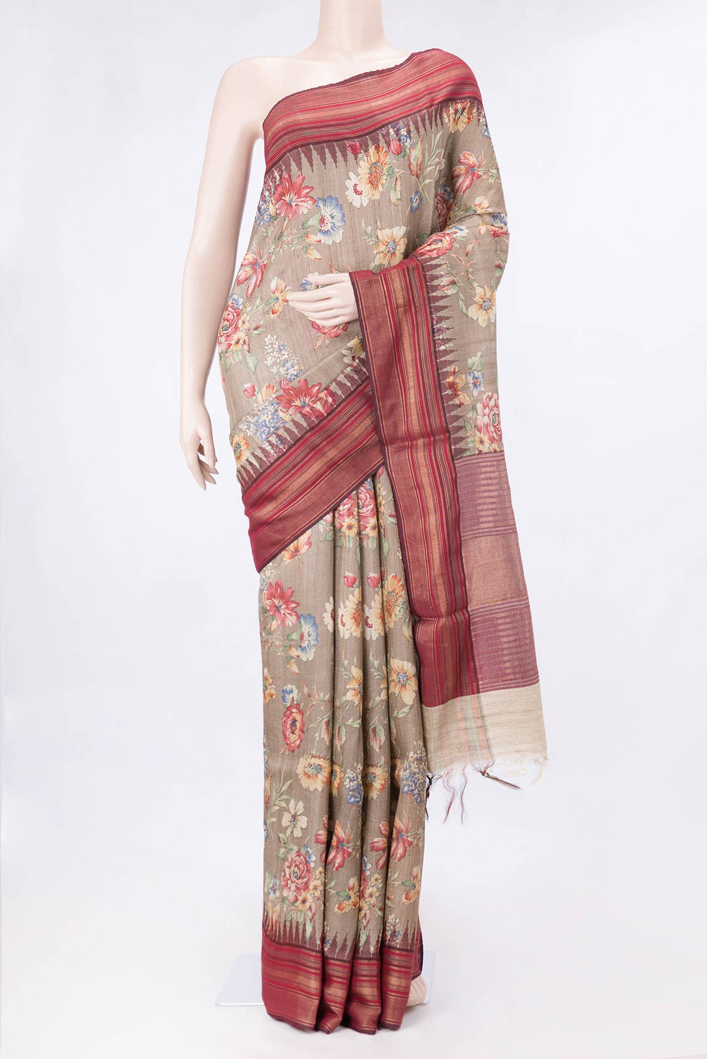 Brown Dual Tone Tussar Silk Saree